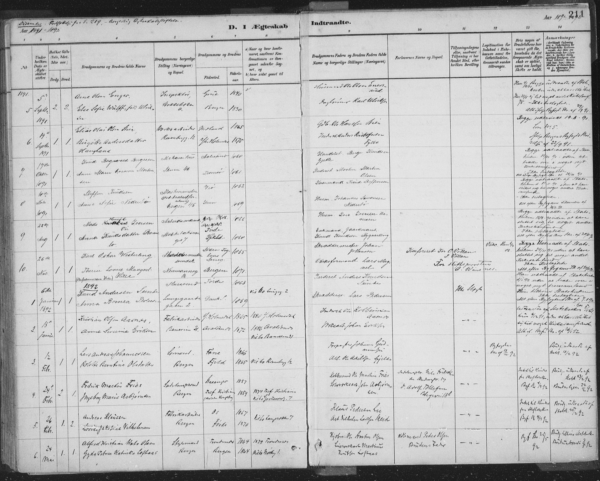 Domkirken sokneprestembete, SAB/A-74801/H/Hab/L0032: Parish register (copy) no. D 4, 1880-1907, p. 211