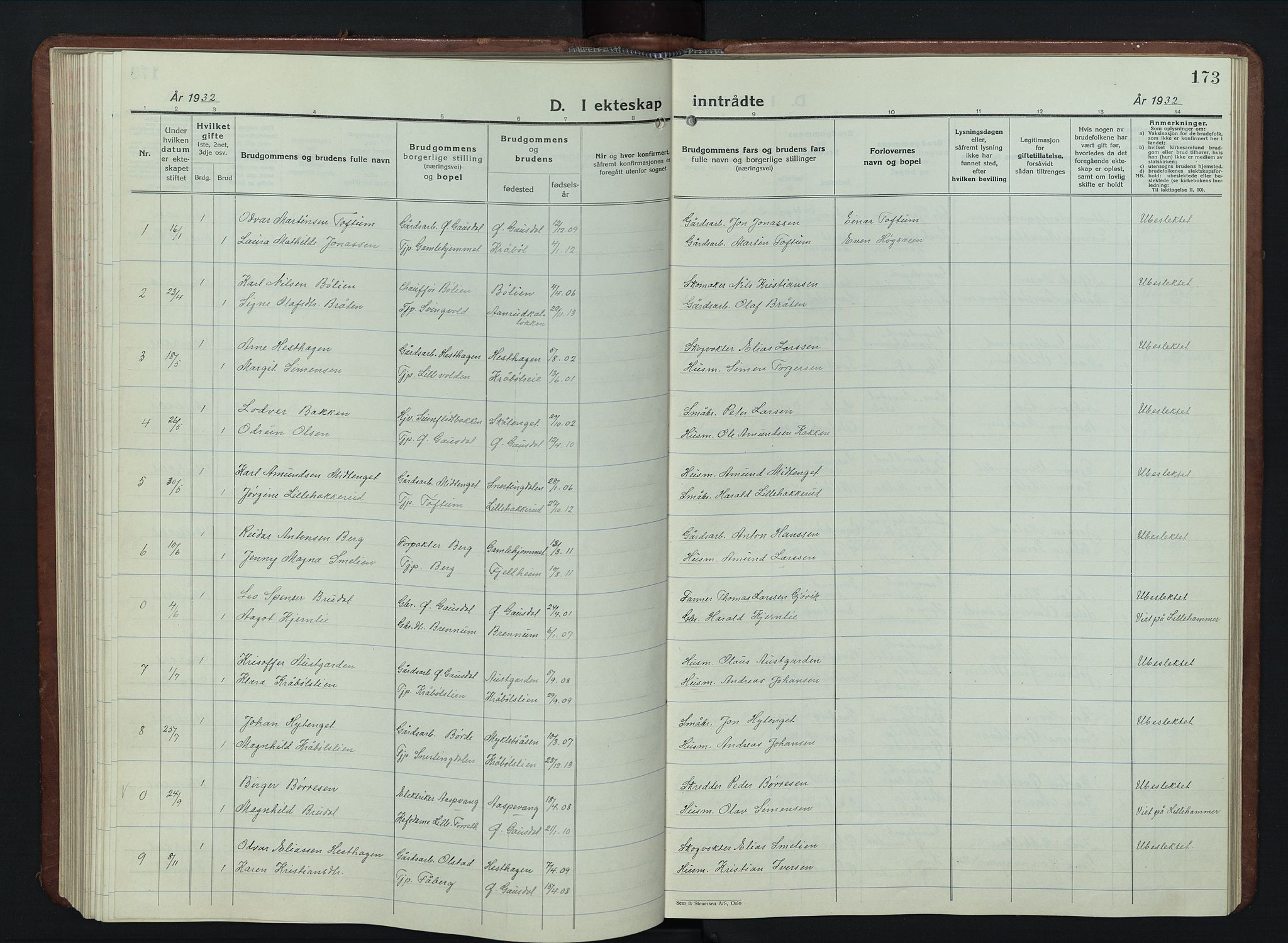 Vestre Gausdal prestekontor, SAH/PREST-094/H/Ha/Hab/L0005: Parish register (copy) no. 5, 1926-1955, p. 173