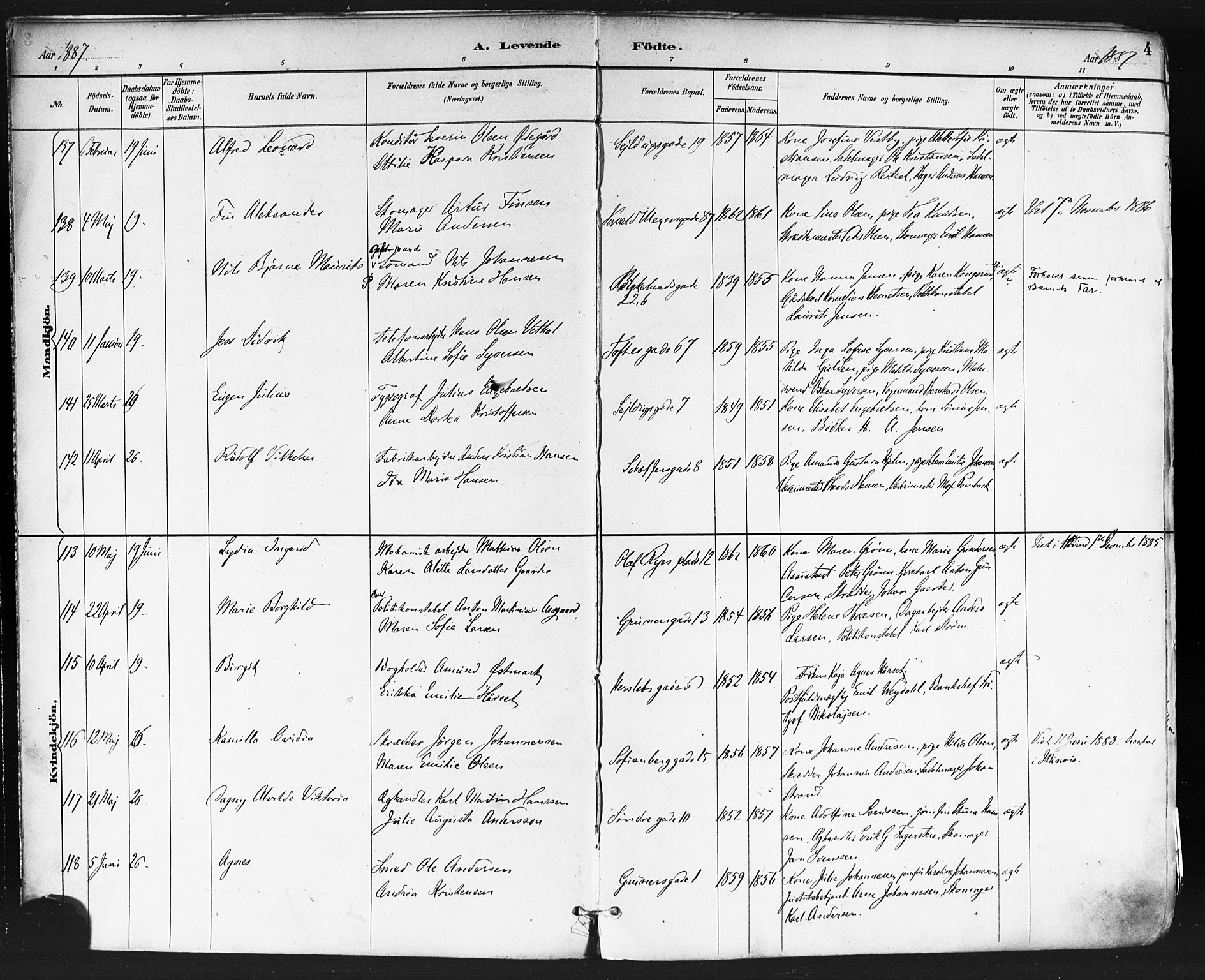 Paulus prestekontor Kirkebøker, AV/SAO-A-10871/F/Fa/L0013: Parish register (official) no. 13, 1887-1894, p. 4