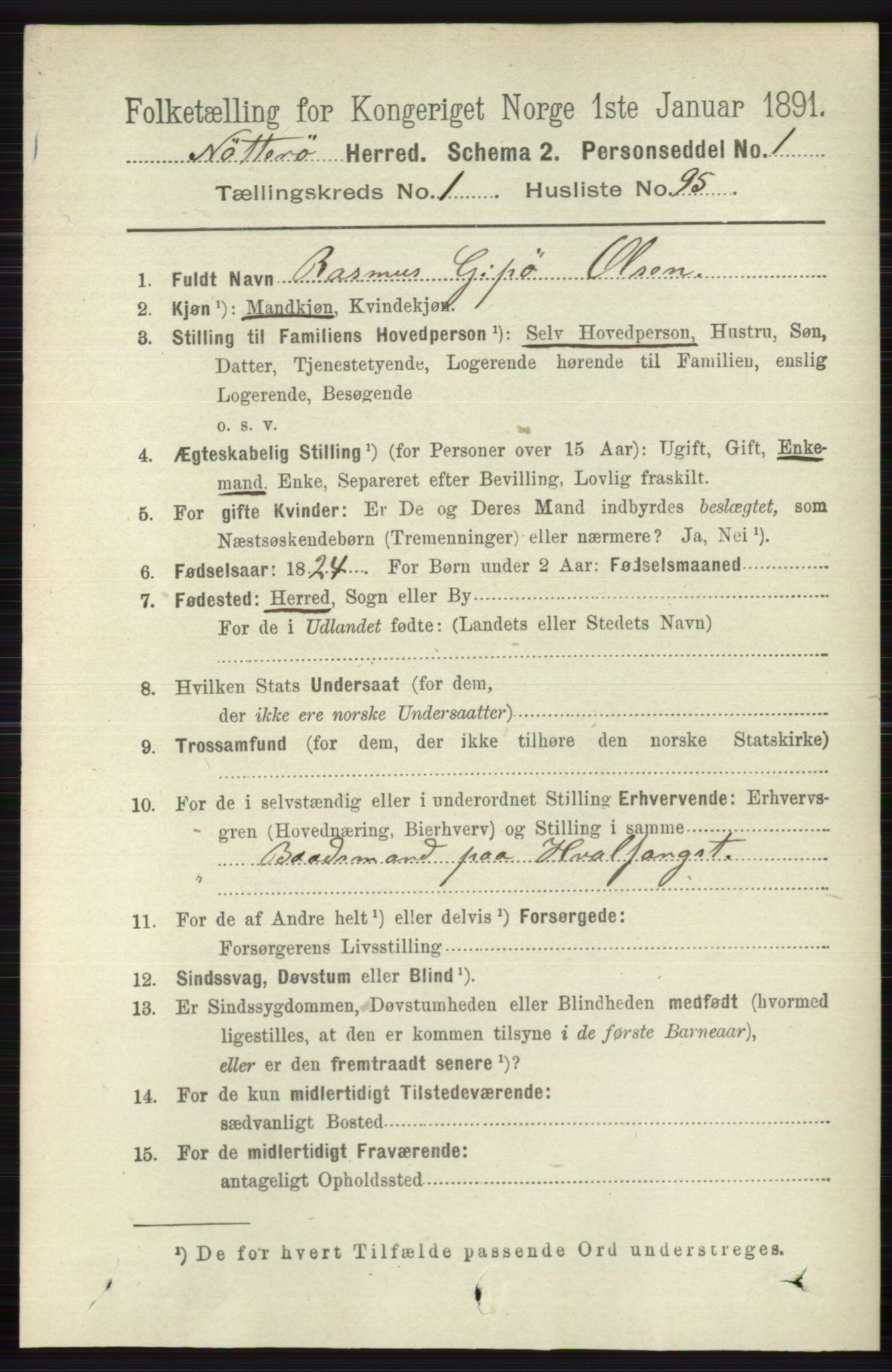 RA, 1891 census for 0722 Nøtterøy, 1891, p. 734