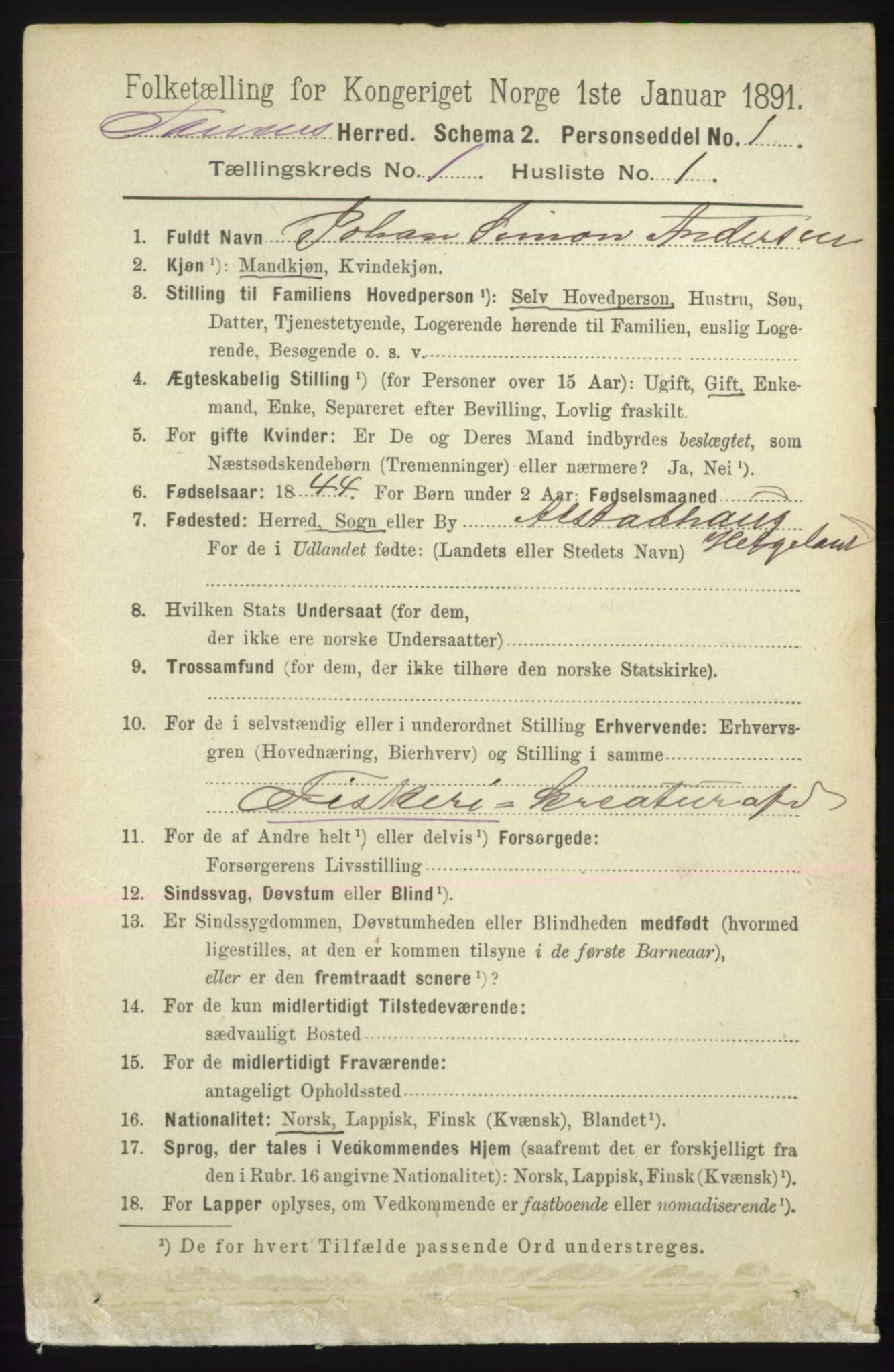 RA, 1891 census for 2025 Tana, 1891, p. 114