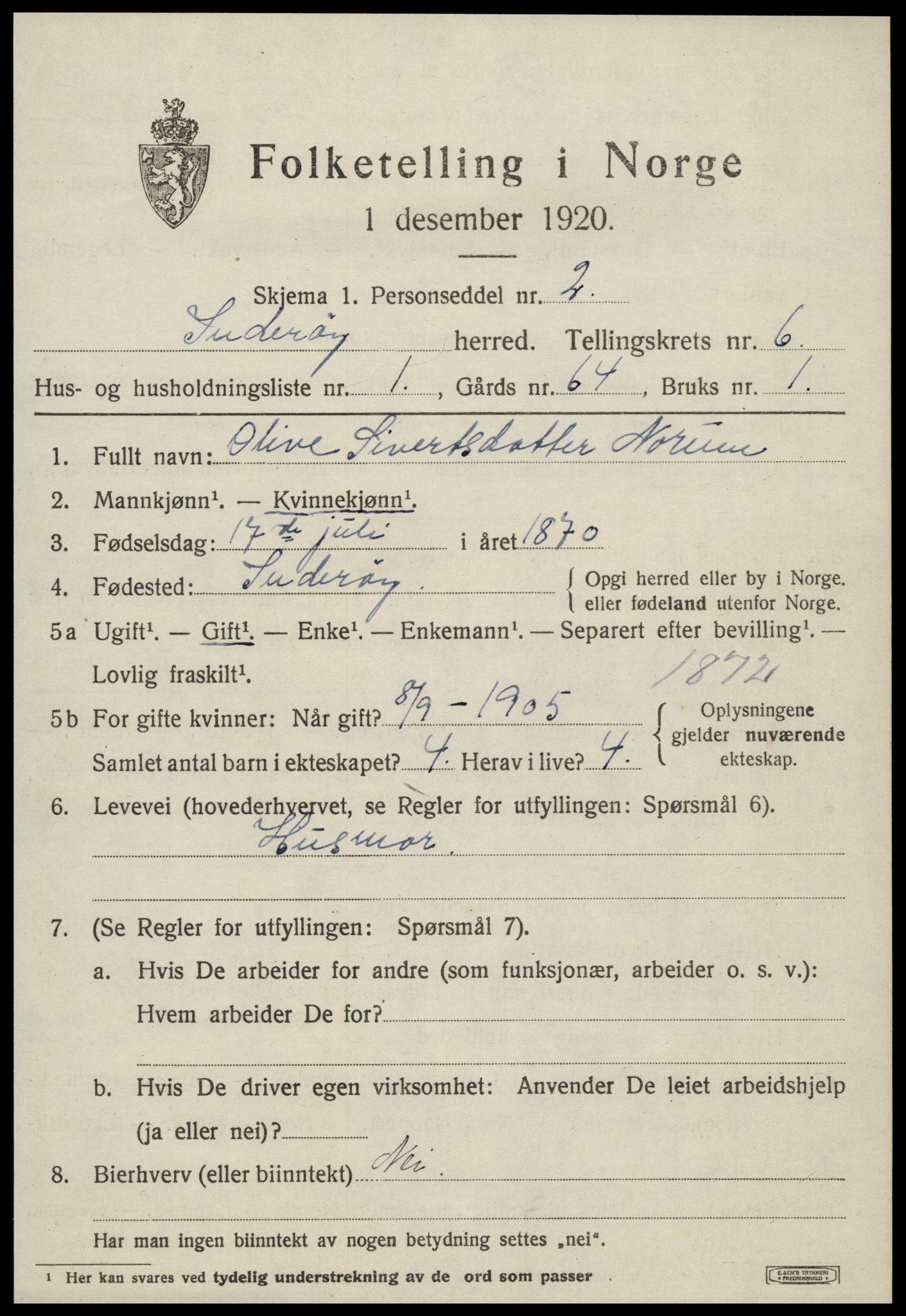 SAT, 1920 census for Inderøy, 1920, p. 4693