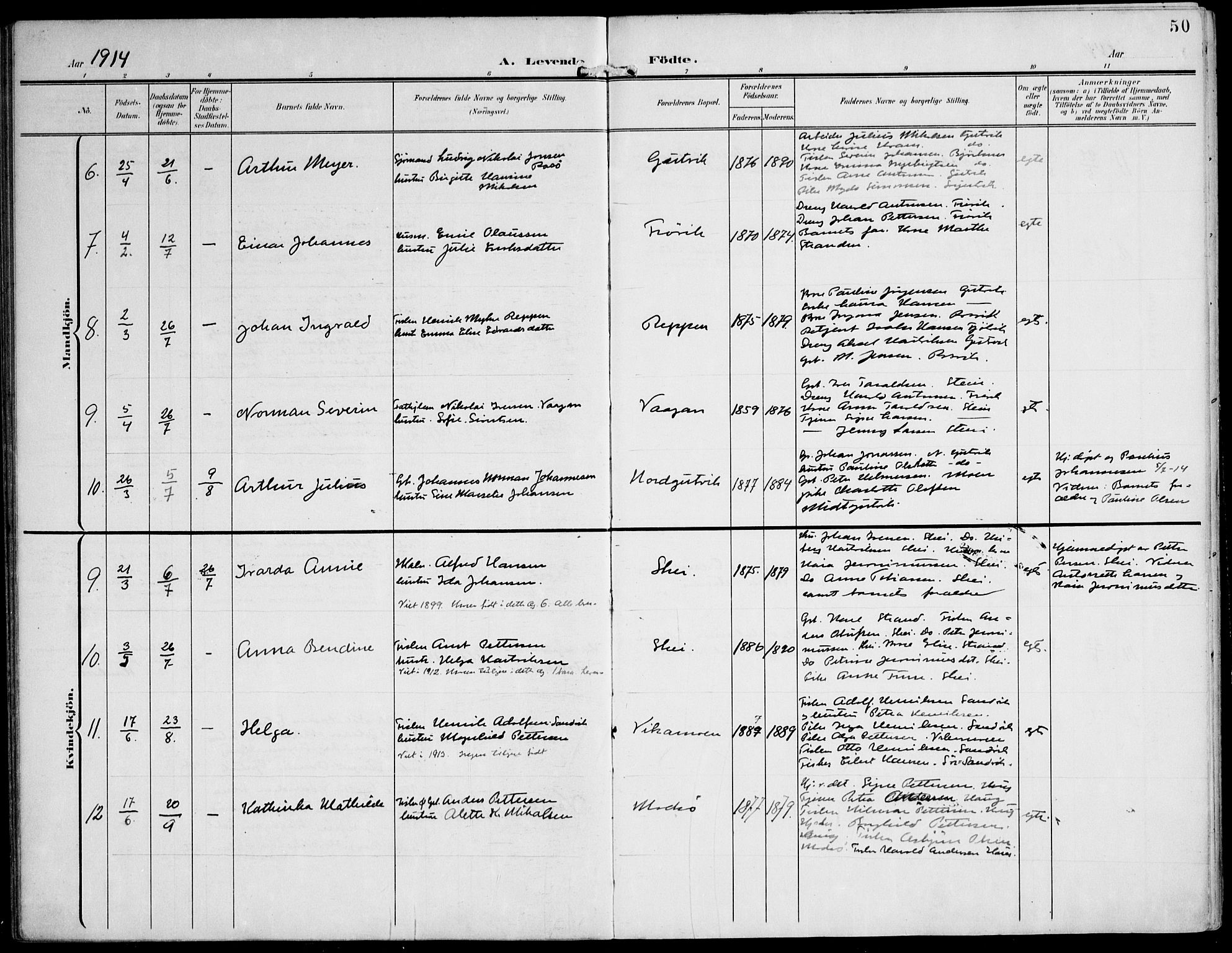 Ministerialprotokoller, klokkerbøker og fødselsregistre - Nord-Trøndelag, AV/SAT-A-1458/788/L0698: Parish register (official) no. 788A05, 1902-1921, p. 50