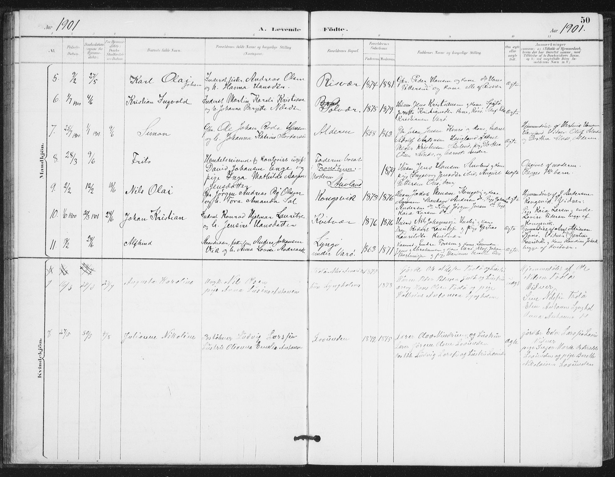 Ministerialprotokoller, klokkerbøker og fødselsregistre - Nordland, AV/SAT-A-1459/839/L0573: Parish register (copy) no. 839C03, 1892-1917, p. 50