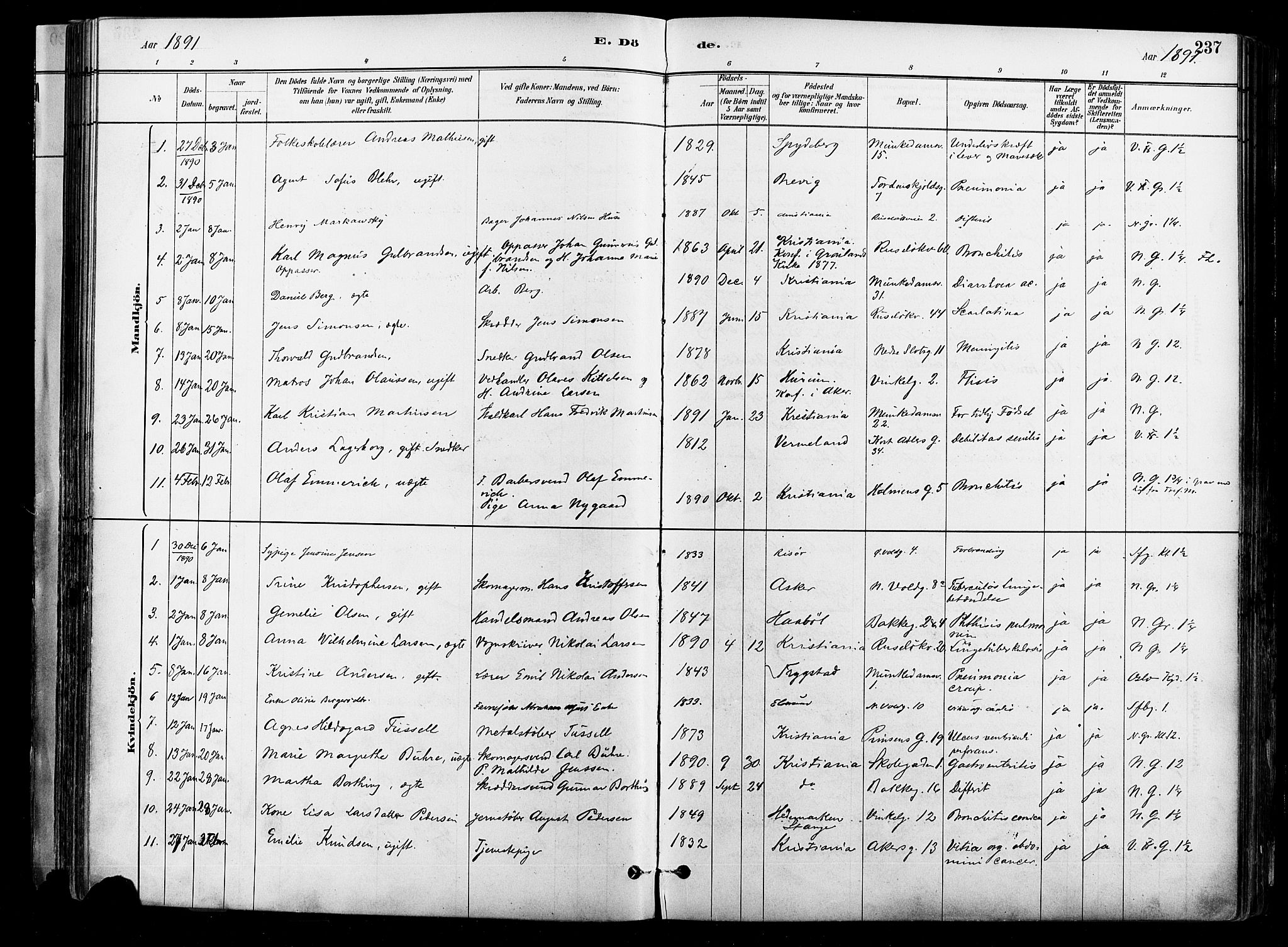 Johannes prestekontor Kirkebøker, SAO/A-10852/F/Fa/L0004: Parish register (official) no. 4, 1883-1907, p. 237