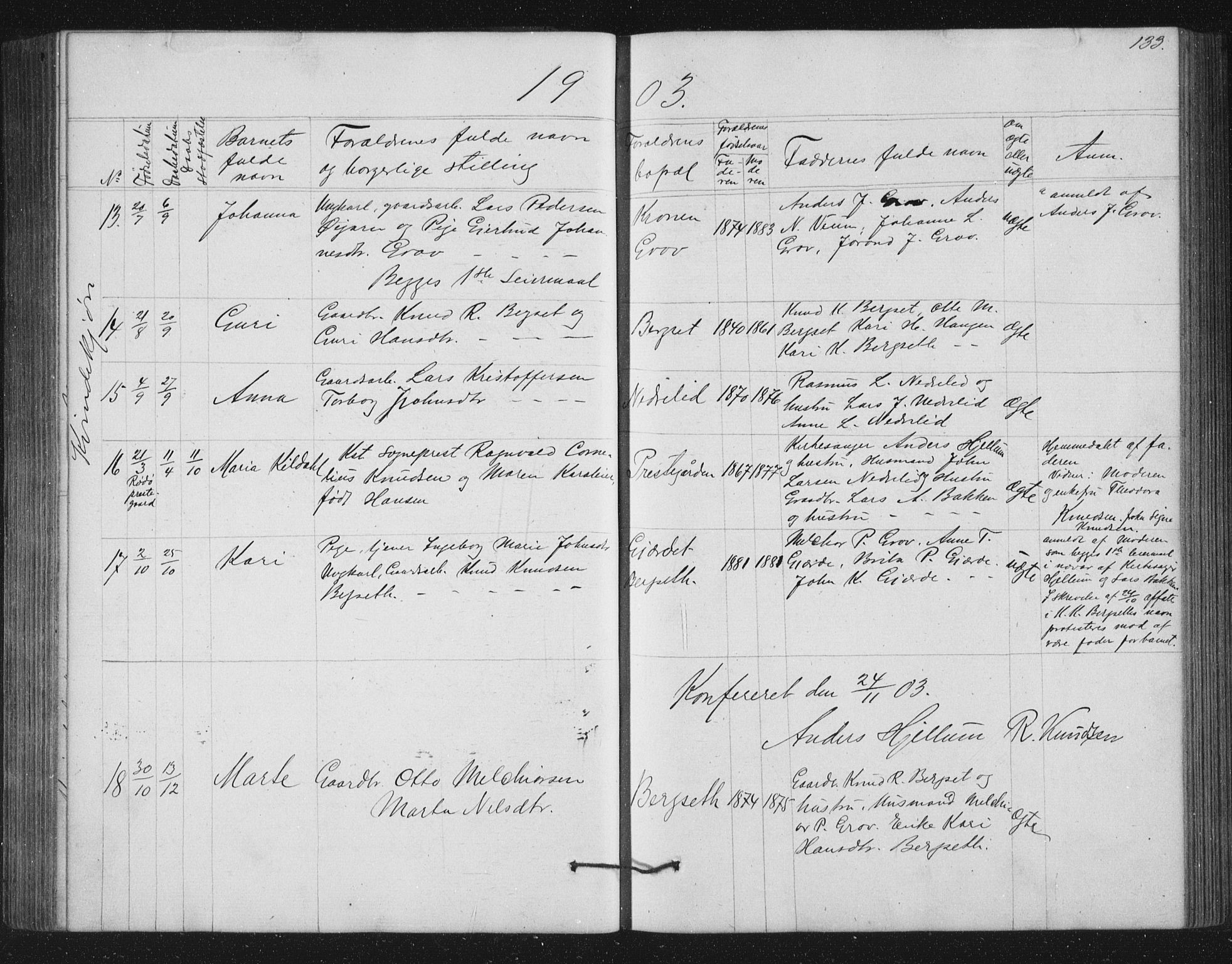 Jostedal sokneprestembete, AV/SAB-A-80601/H/Hab/Haba/L0001: Parish register (copy) no. A 1, 1861-1906, p. 133