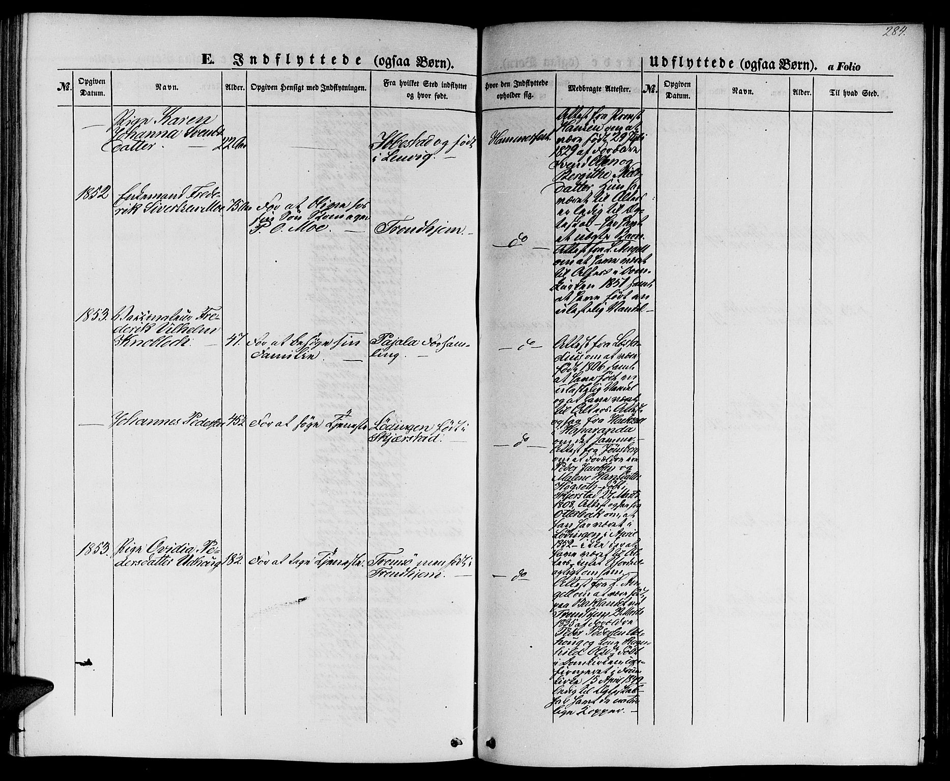 Hammerfest sokneprestkontor, AV/SATØ-S-1347/H/Hb/L0002.klokk: Parish register (copy) no. 2, 1851-1861, p. 284