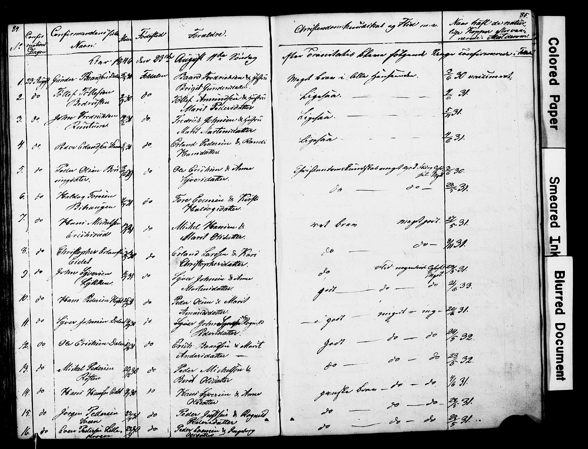Lesja prestekontor, SAH/PREST-068/H/Ha/Hab/L0014: Parish register (copy) no. 14, 1842-1856, p. 84-85