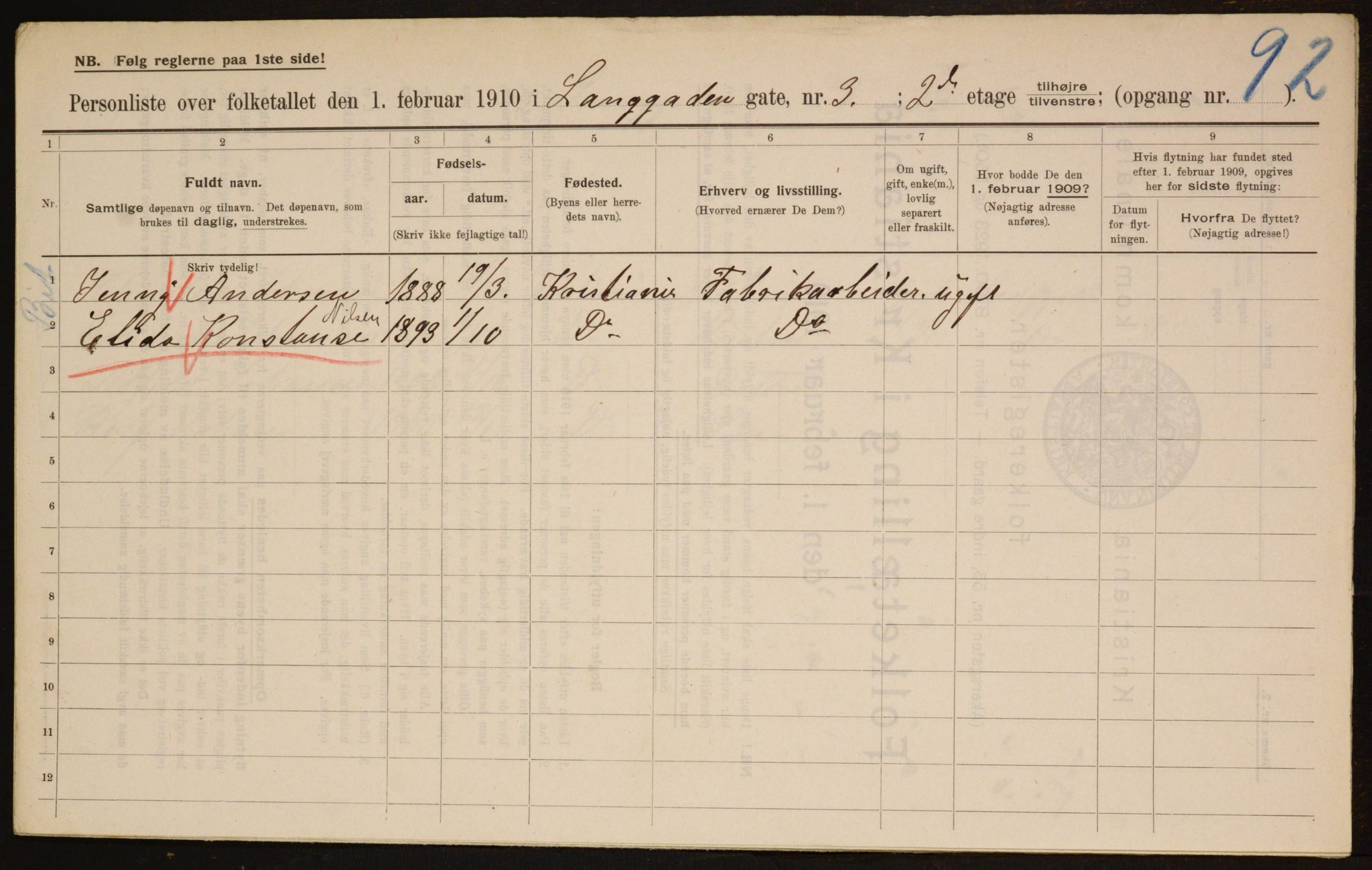 OBA, Municipal Census 1910 for Kristiania, 1910, p. 54470