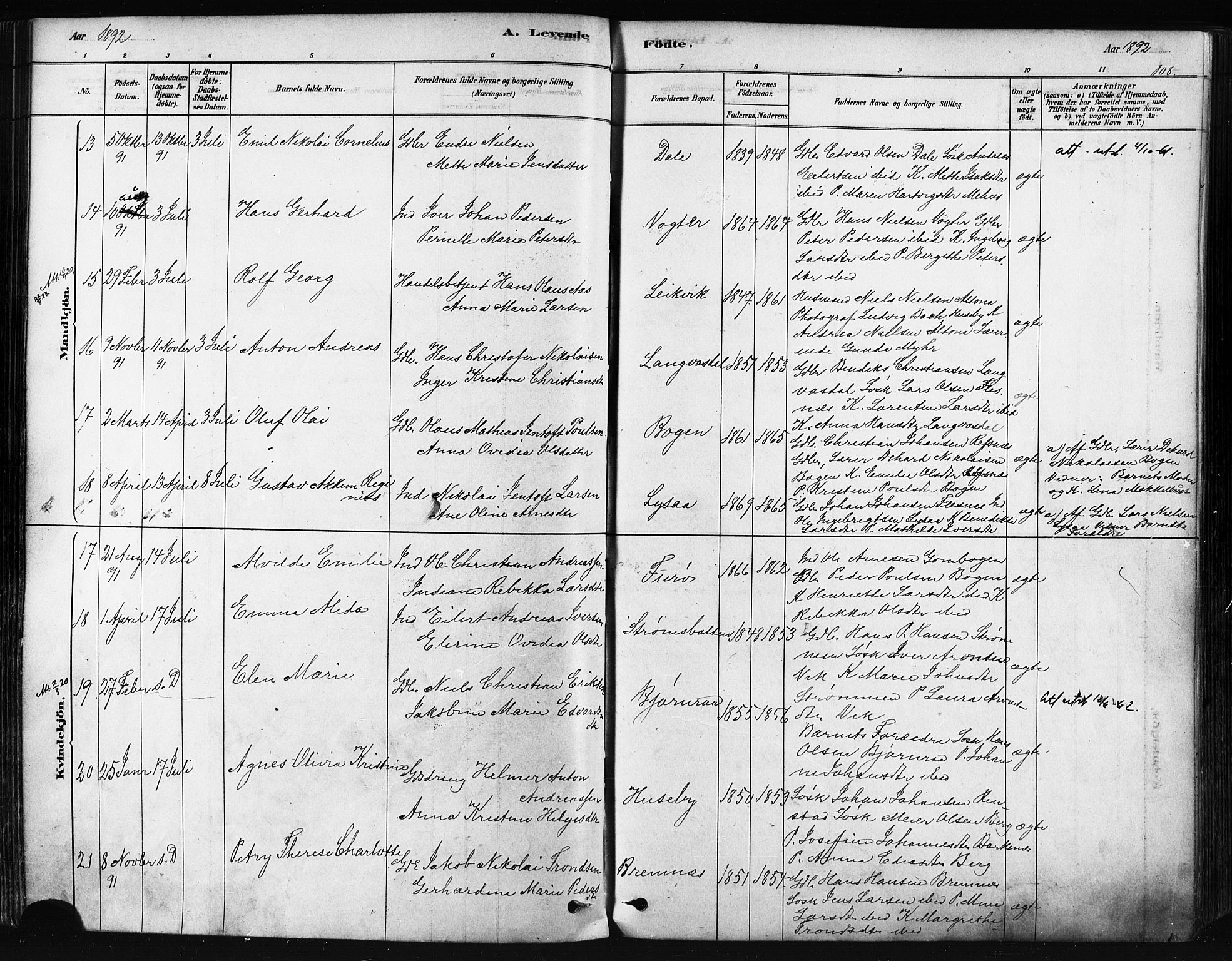 Kvæfjord sokneprestkontor, AV/SATØ-S-1323/G/Ga/Gaa/L0005kirke: Parish register (official) no. 5, 1878-1894, p. 108
