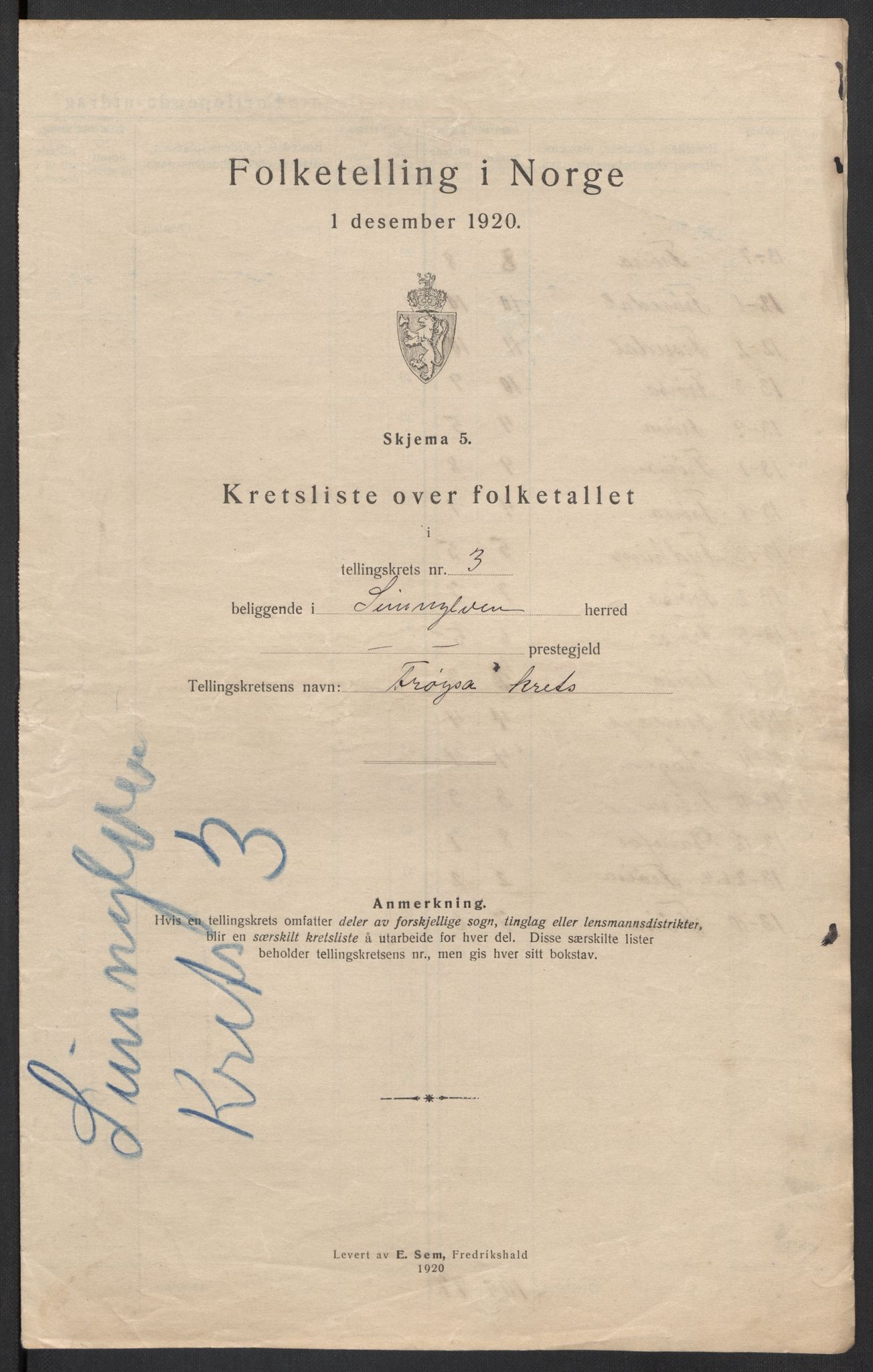 SAT, 1920 census for Sunnylven, 1920, p. 23