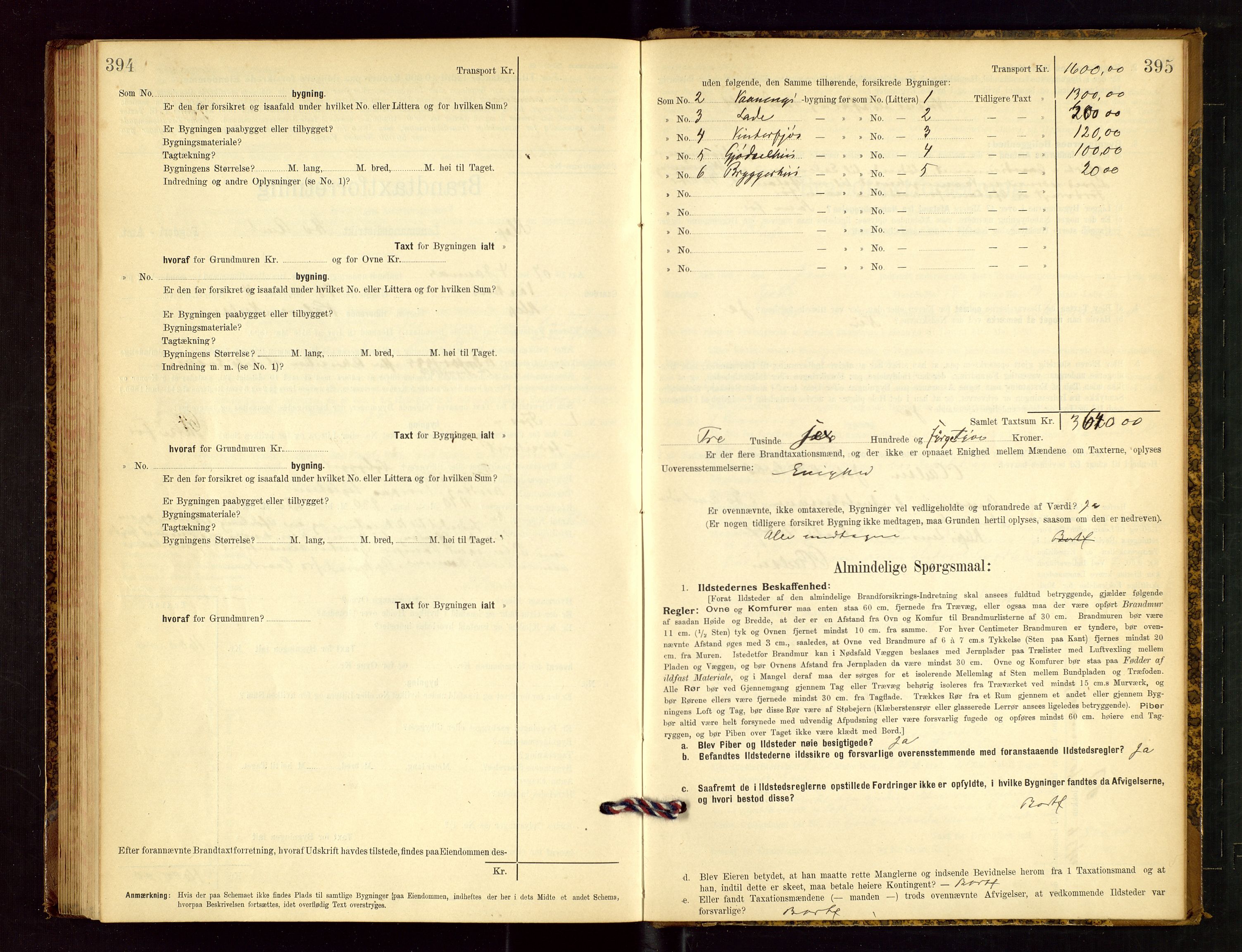 Klepp lensmannskontor, AV/SAST-A-100163/Goc/L0003: "Brandtaxationsprotokol" m/register, 1902-1907, p. 394-395