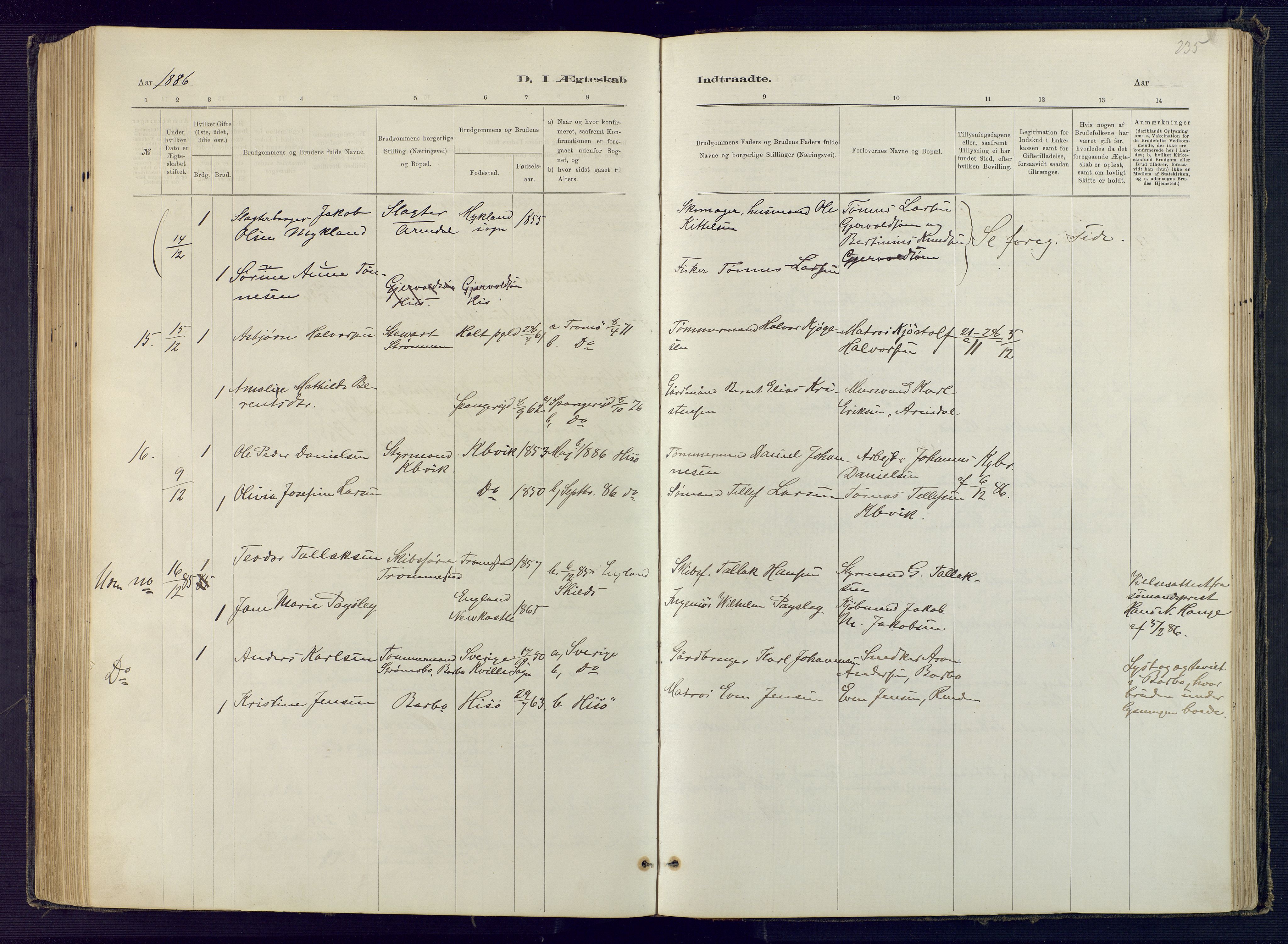 Hisøy sokneprestkontor, SAK/1111-0020/F/Fb/L0003: Parish register (copy) no. B 3, 1885-1905, p. 235