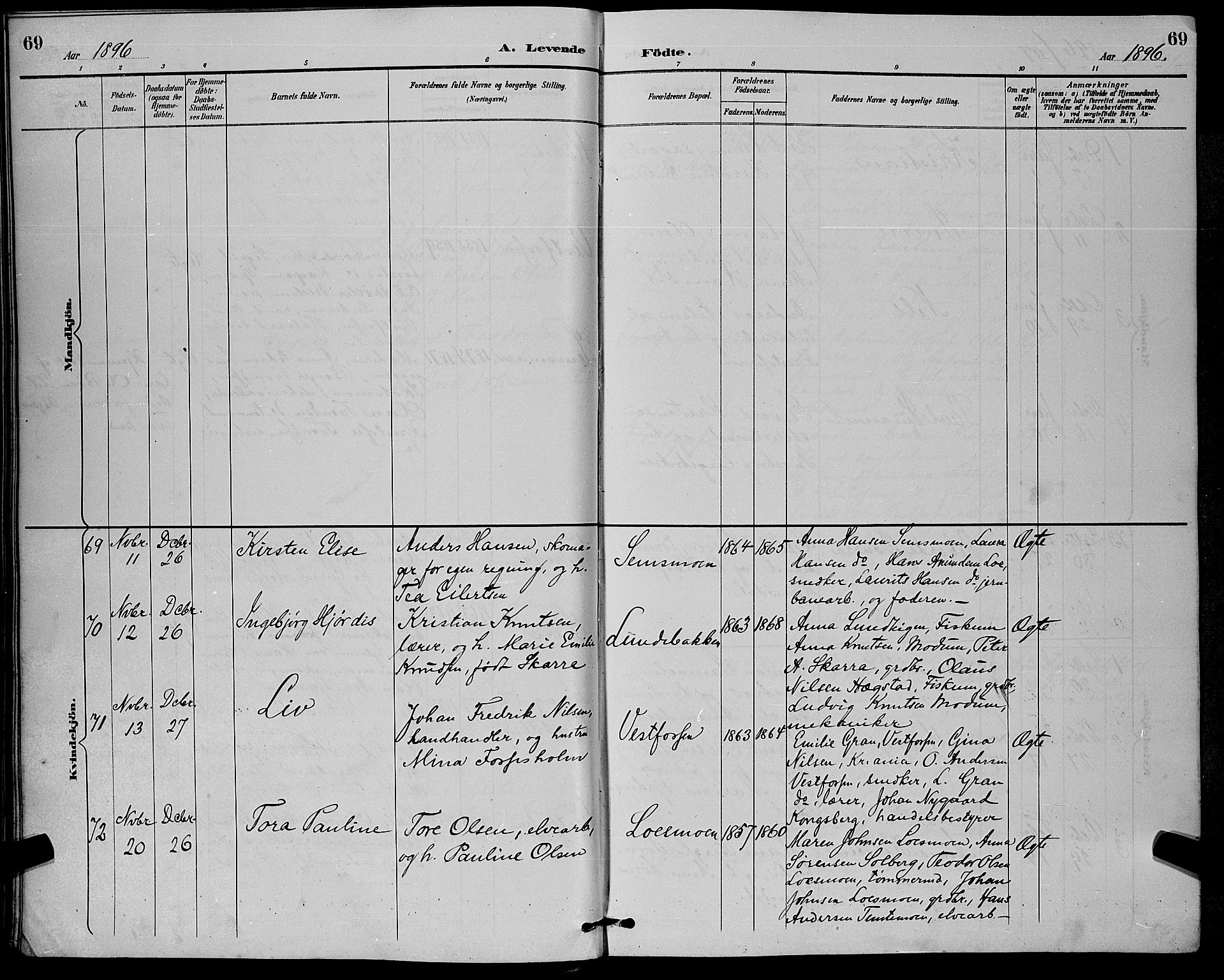 Eiker kirkebøker, SAKO/A-4/G/Ga/L0007: Parish register (copy) no. I 7, 1893-1902, p. 69
