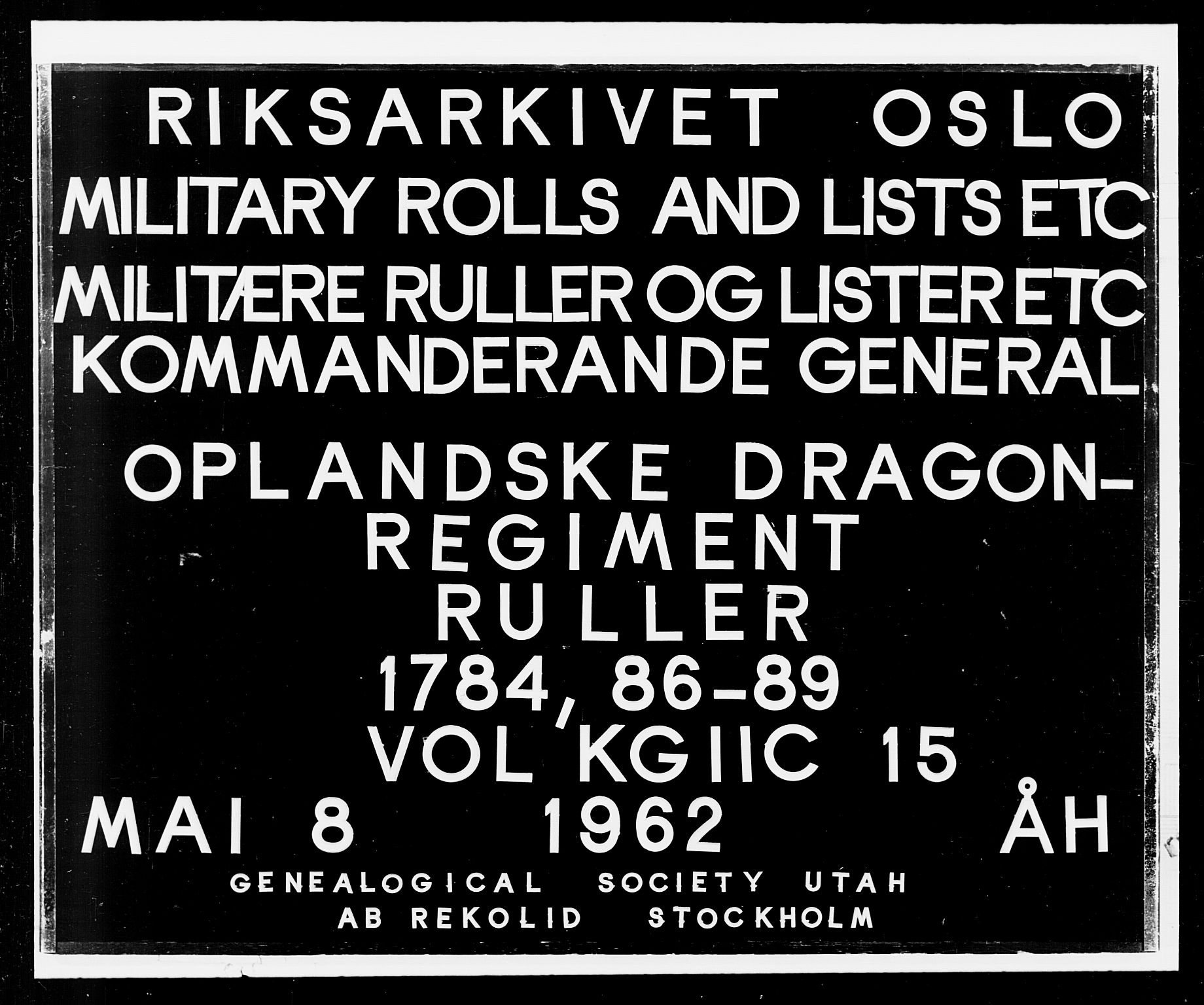 Generalitets- og kommissariatskollegiet, Det kongelige norske kommissariatskollegium, AV/RA-EA-5420/E/Eh/L0015: Opplandske dragonregiment, 1784-1789, p. 1