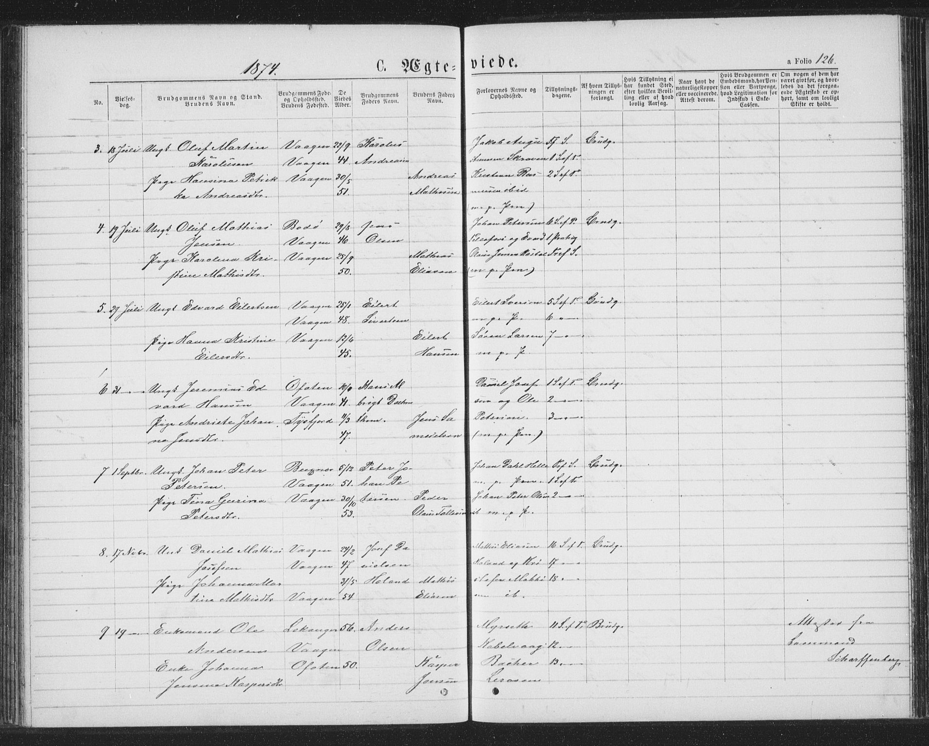 Ministerialprotokoller, klokkerbøker og fødselsregistre - Nordland, SAT/A-1459/874/L1074: Parish register (copy) no. 874C03, 1870-1876, p. 126