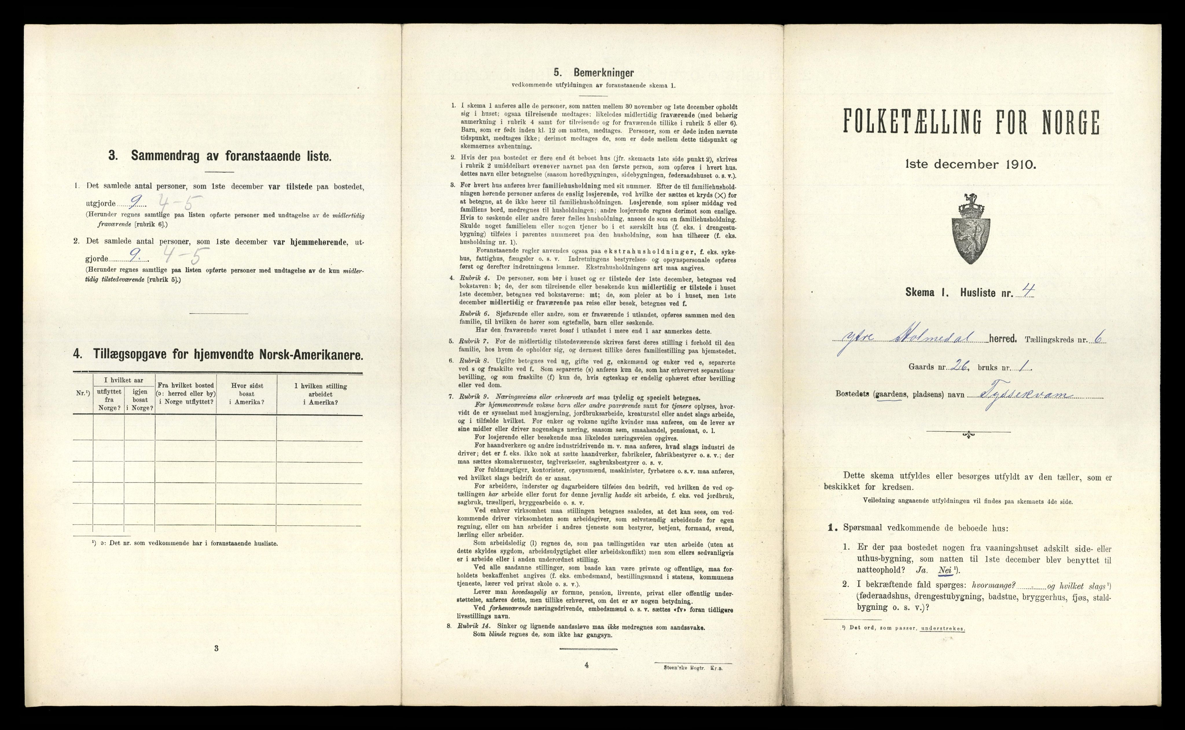 RA, 1910 census for Ytre Holmedal, 1910, p. 484