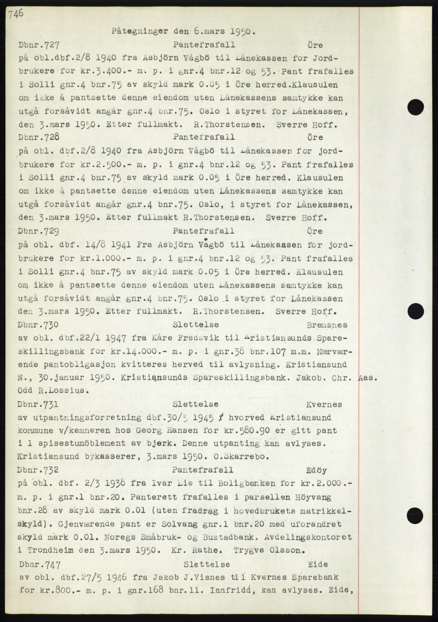 Nordmøre sorenskriveri, SAT/A-4132/1/2/2Ca: Mortgage book no. C82b, 1946-1951, Diary no: : 727/1950