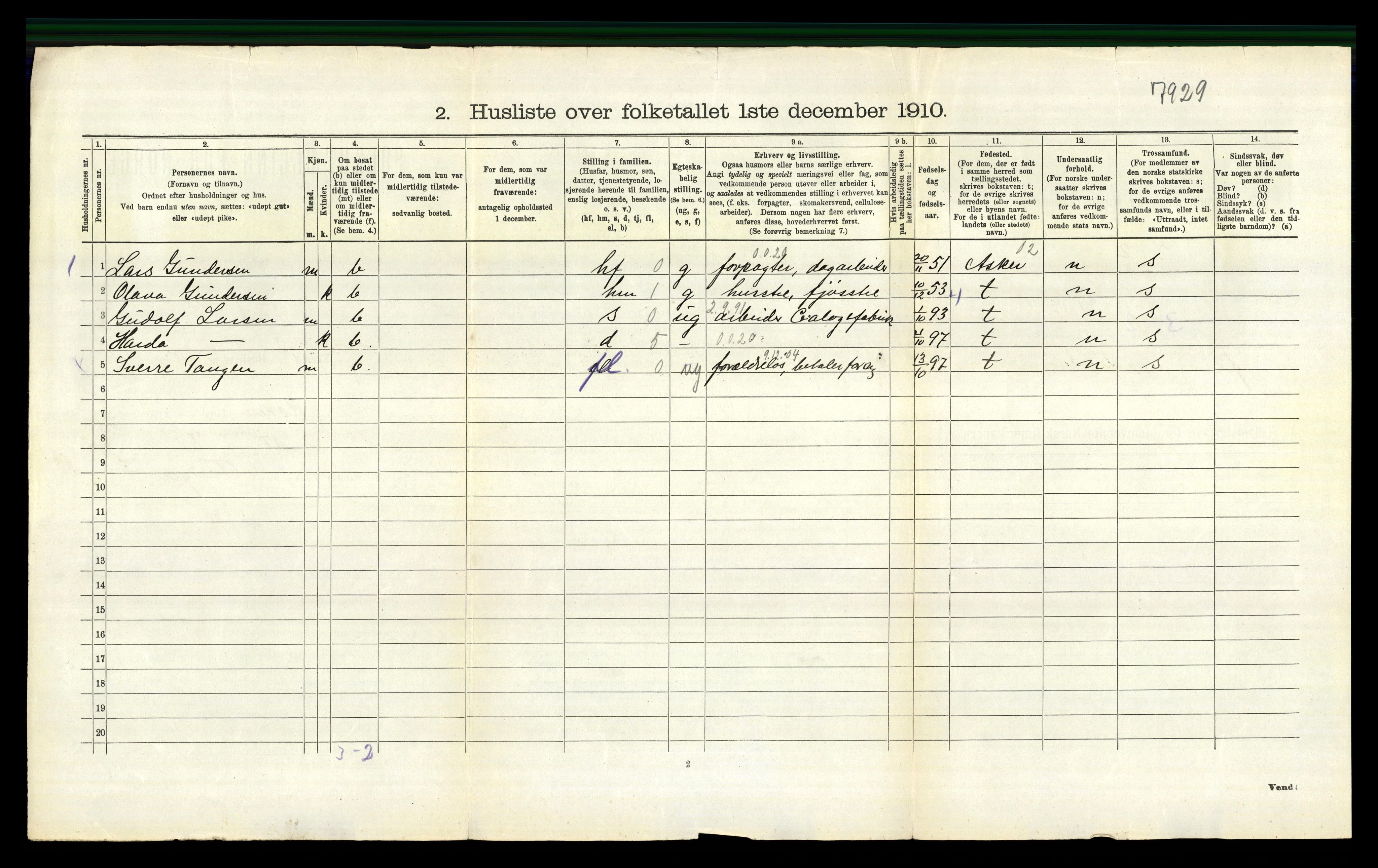 RA, 1910 census for Røyken, 1910, p. 560