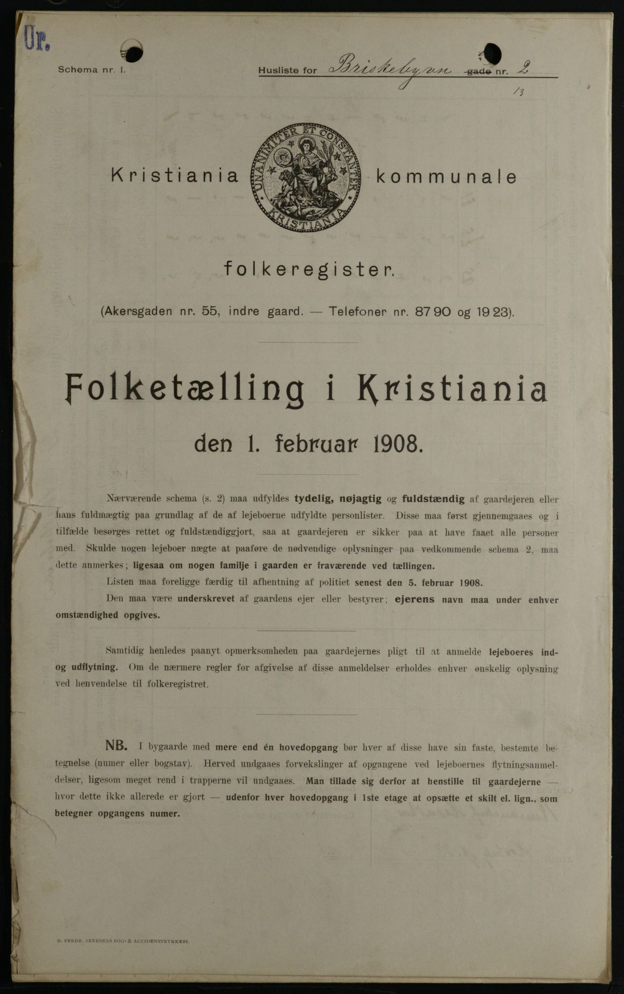 OBA, Municipal Census 1908 for Kristiania, 1908, p. 8697