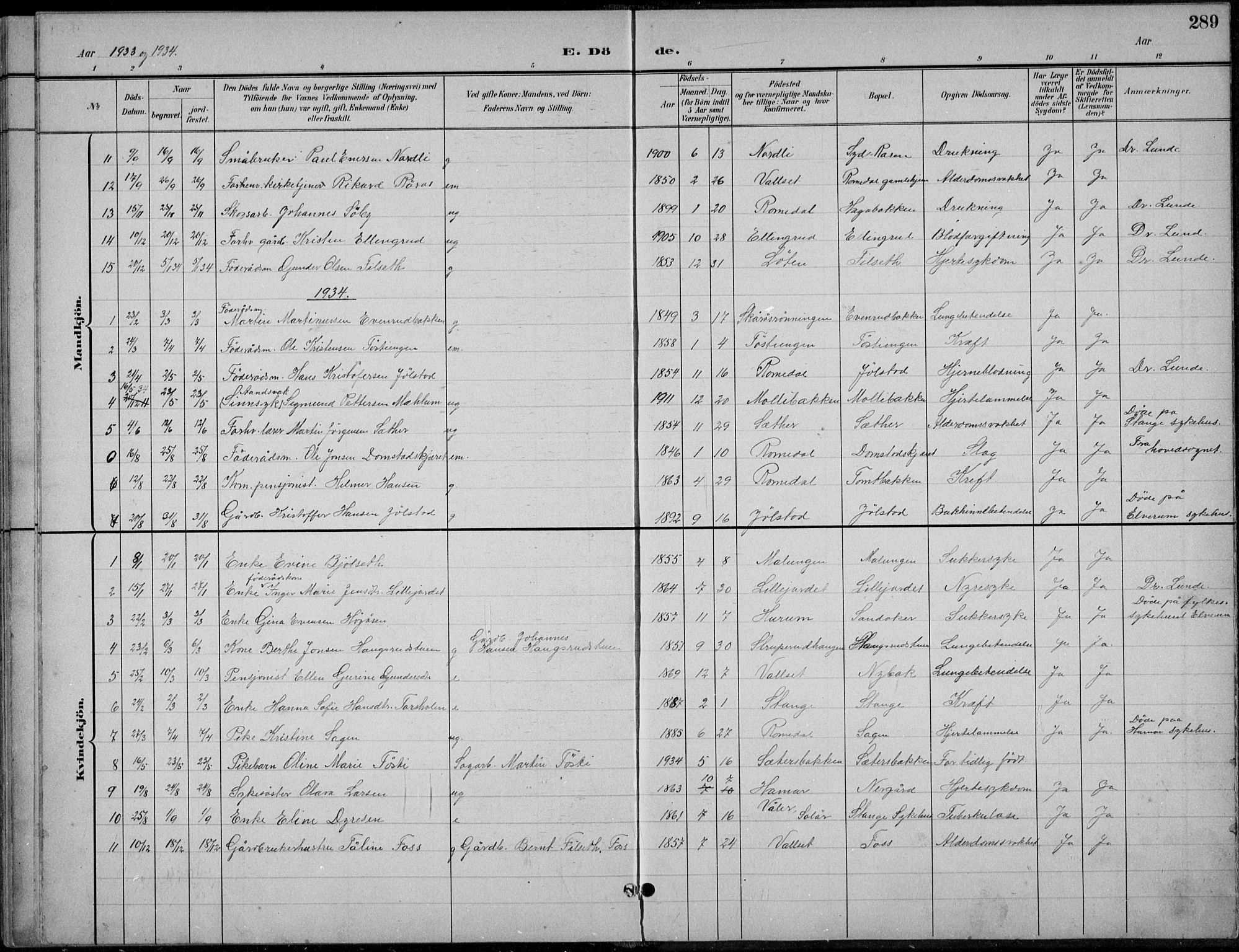 Romedal prestekontor, AV/SAH-PREST-004/L/L0013: Parish register (copy) no. 13, 1896-1937, p. 289