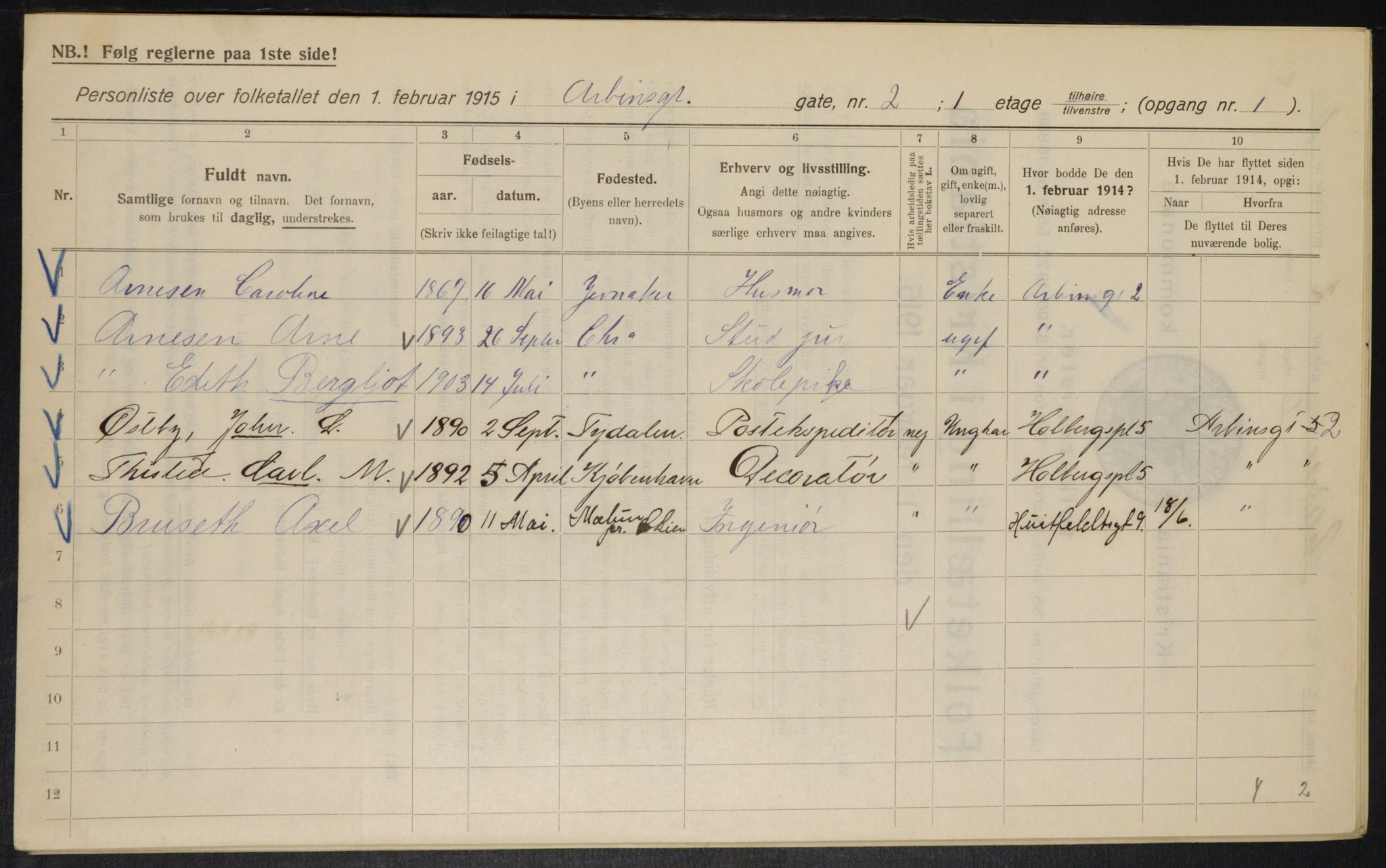 OBA, Municipal Census 1915 for Kristiania, 1915, p. 1483