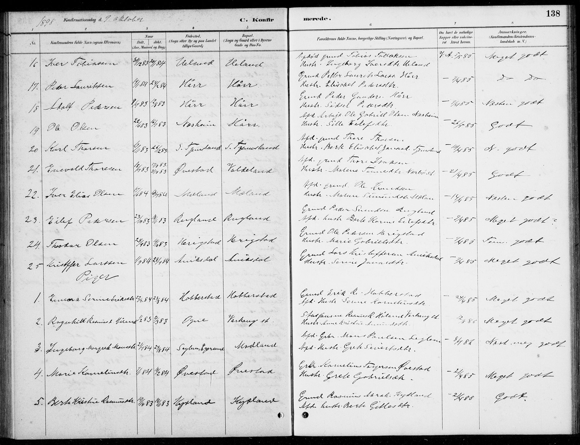 Hå sokneprestkontor, SAST/A-101801/001/30BB/L0004: Parish register (copy) no. B 4, 1883-1899, p. 138