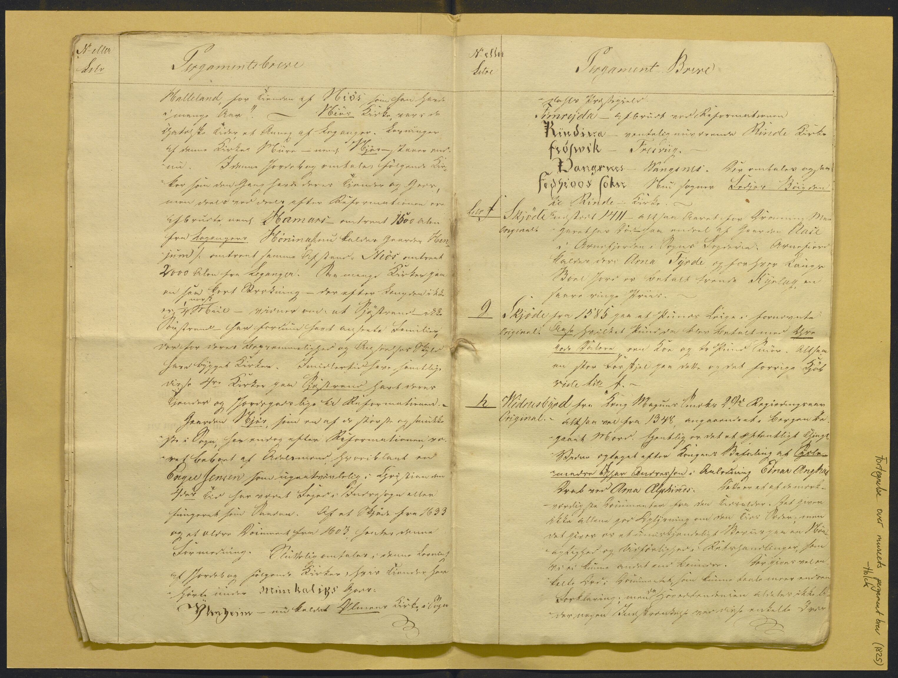 Bergens Museum, AV/SAB-A-17301/02/F/L0001: Kataloger over gjenstander og pergamentbrev , 1825-1880, p. 7