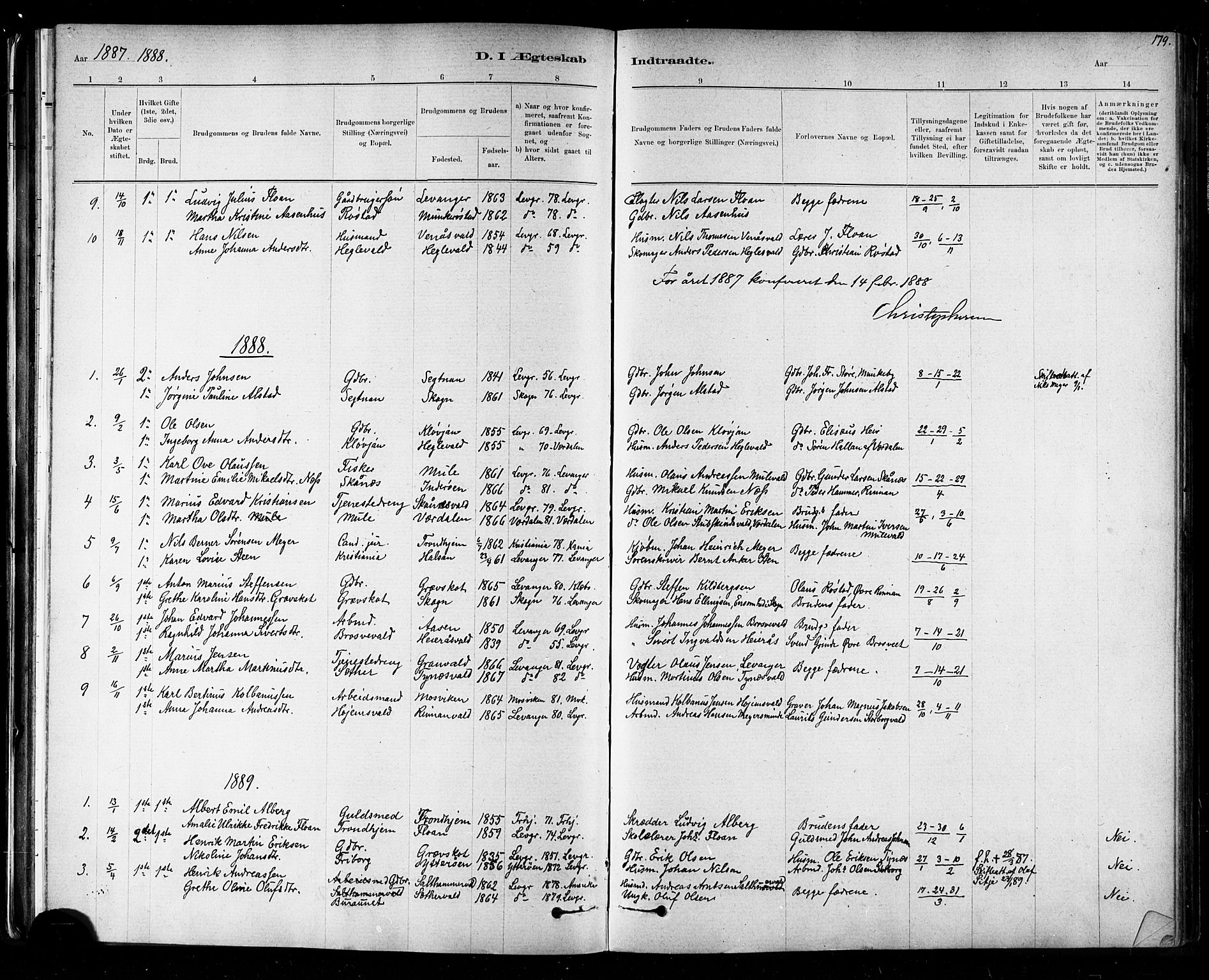 Ministerialprotokoller, klokkerbøker og fødselsregistre - Nord-Trøndelag, SAT/A-1458/721/L0208: Parish register (copy) no. 721C01, 1880-1917, p. 179