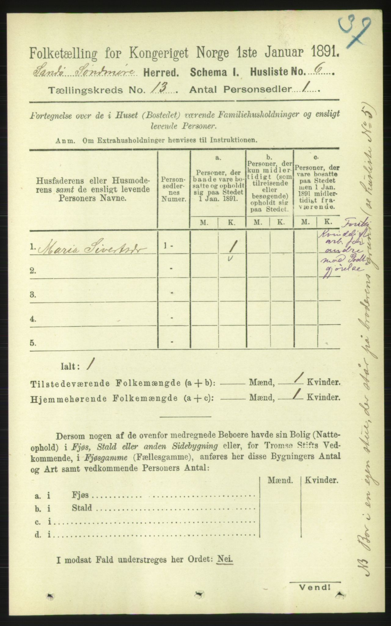 RA, 1891 census for 1514 Sande, 1891, p. 2408