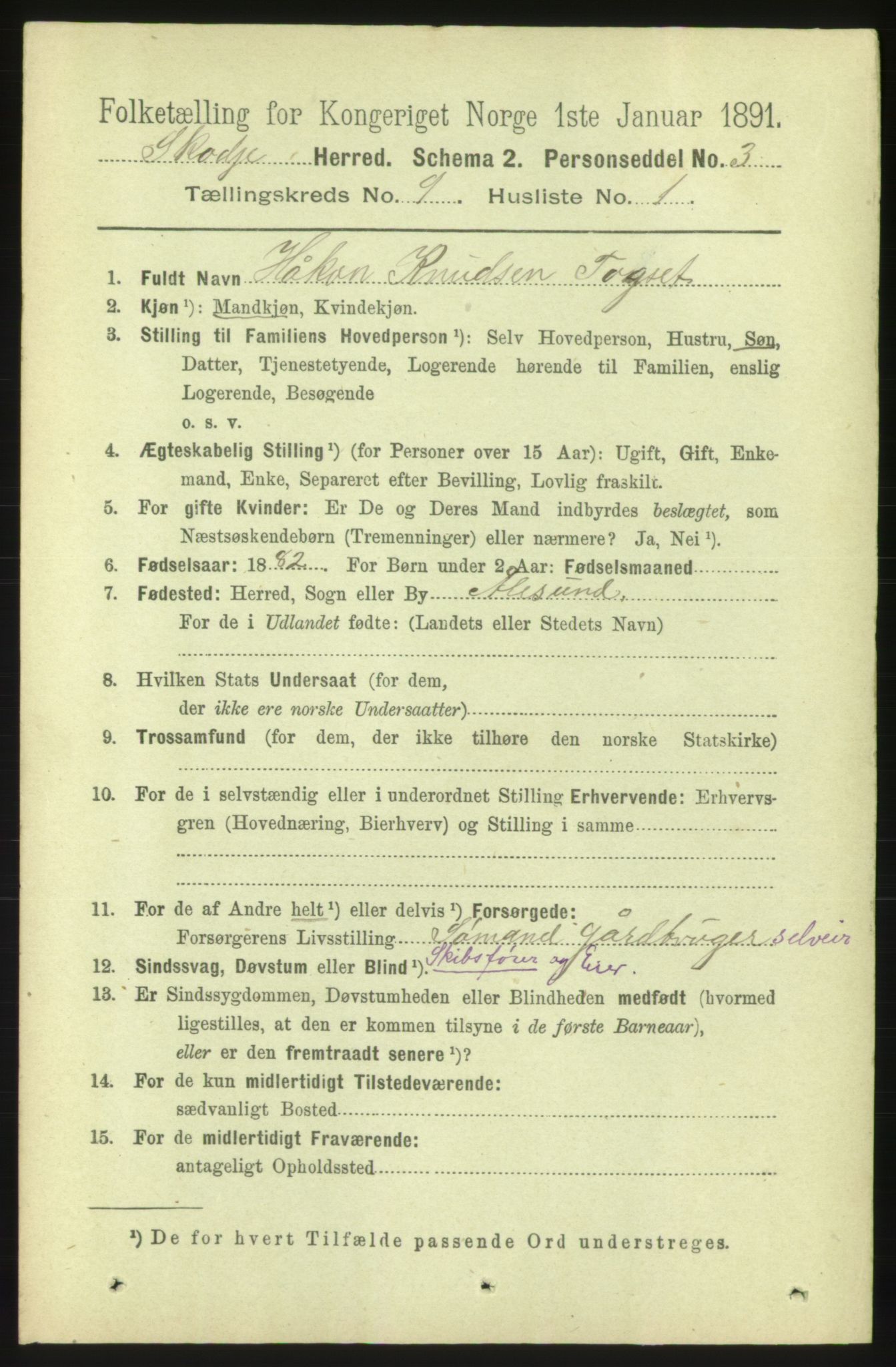 RA, 1891 census for 1529 Skodje, 1891, p. 1861