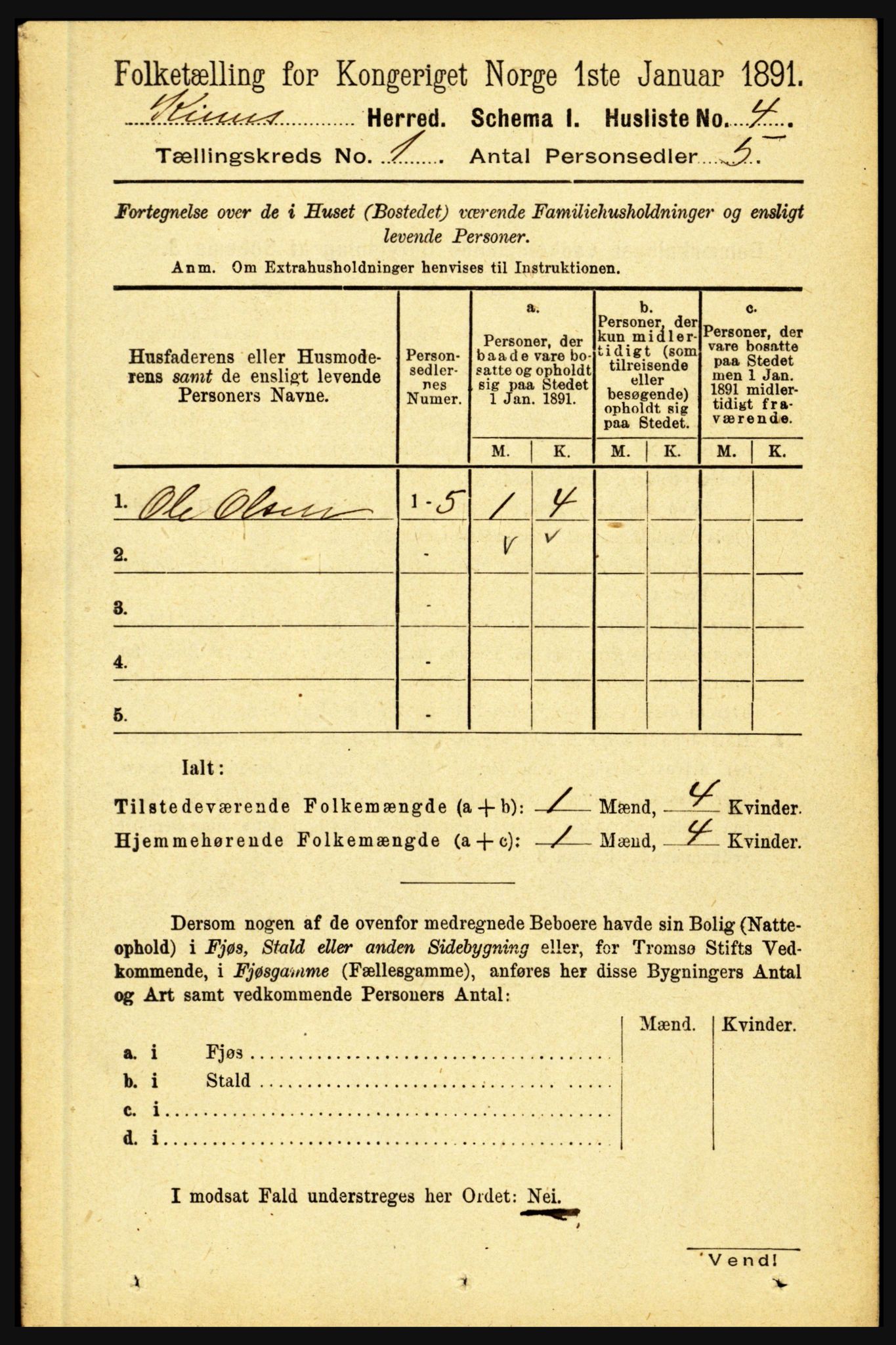 RA, 1891 census for 1437 Kinn, 1891, p. 42