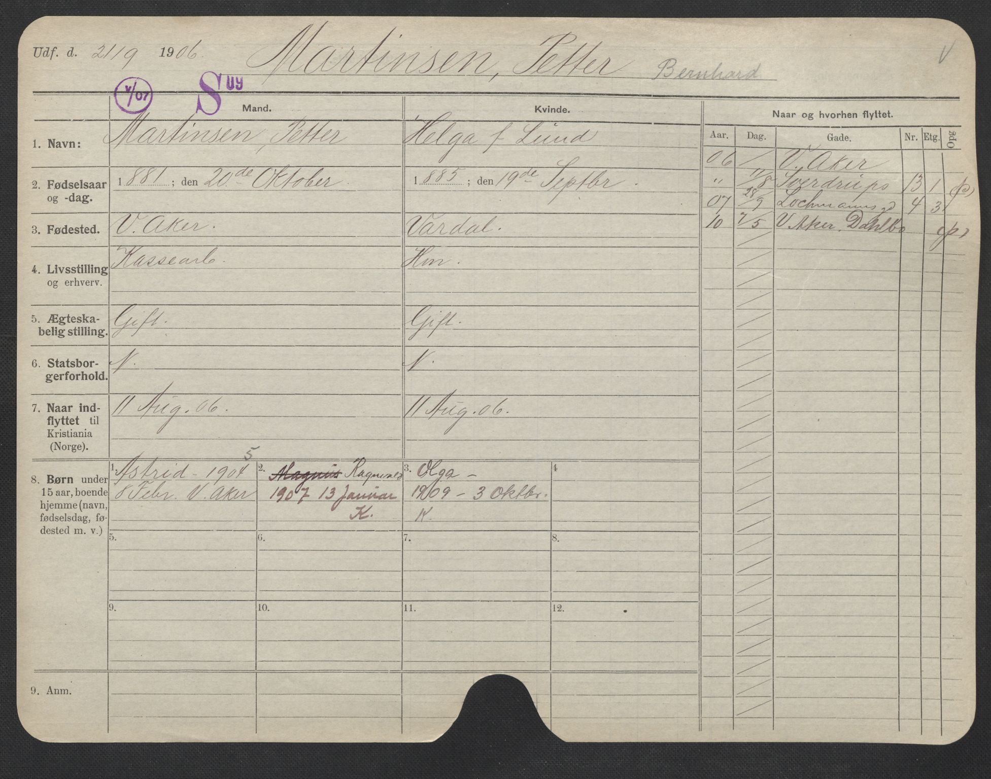 Oslo folkeregister, Registerkort, AV/SAO-A-11715/F/Fa/Fac/L0007: Menn, 1906-1914, p. 606a