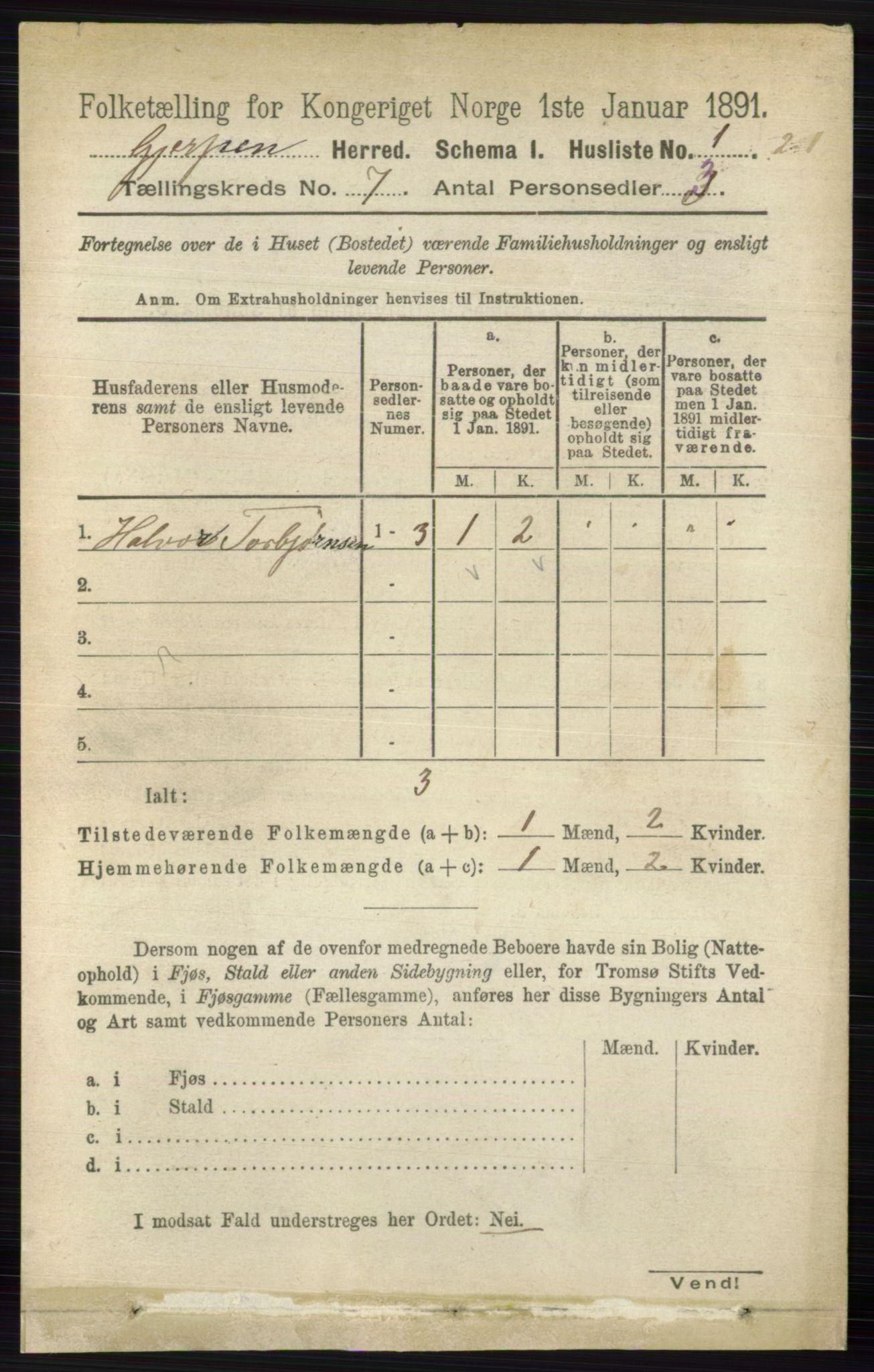 RA, 1891 census for 0812 Gjerpen, 1891, p. 3308