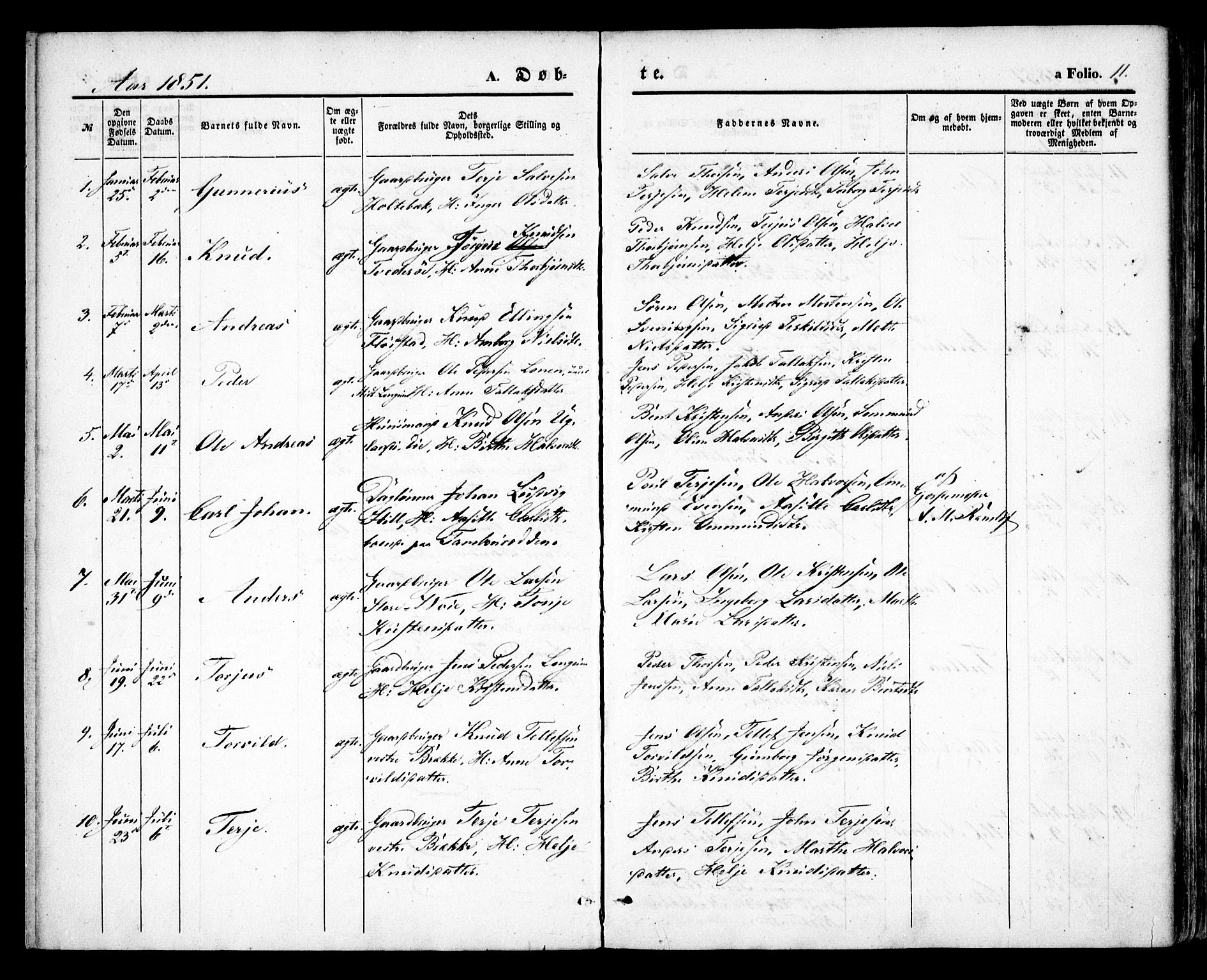 Austre Moland sokneprestkontor, SAK/1111-0001/F/Fa/Faa/L0007: Parish register (official) no. A 7, 1847-1857, p. 11