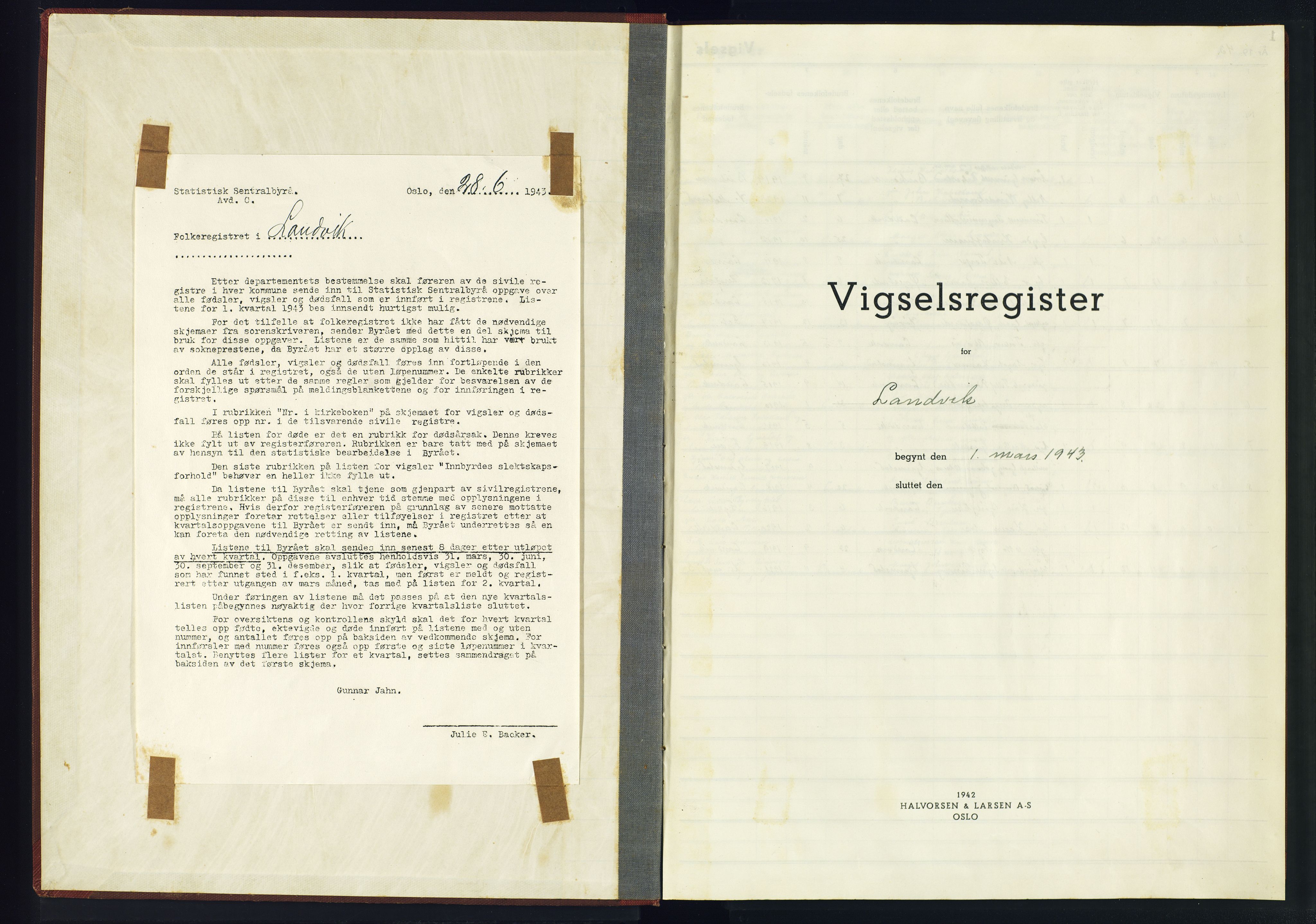 Hommedal sokneprestkontor, AV/SAK-1111-0023/J/Jf/L0003: Marriage register no. 3, 1943-1945