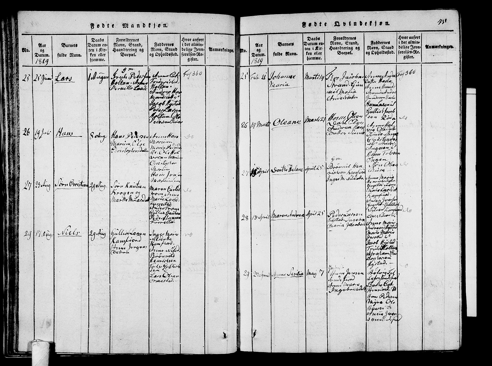 Sandar kirkebøker, SAKO/A-243/G/Ga/L0001: Parish register (copy) no. 1, 1814-1835, p. 45