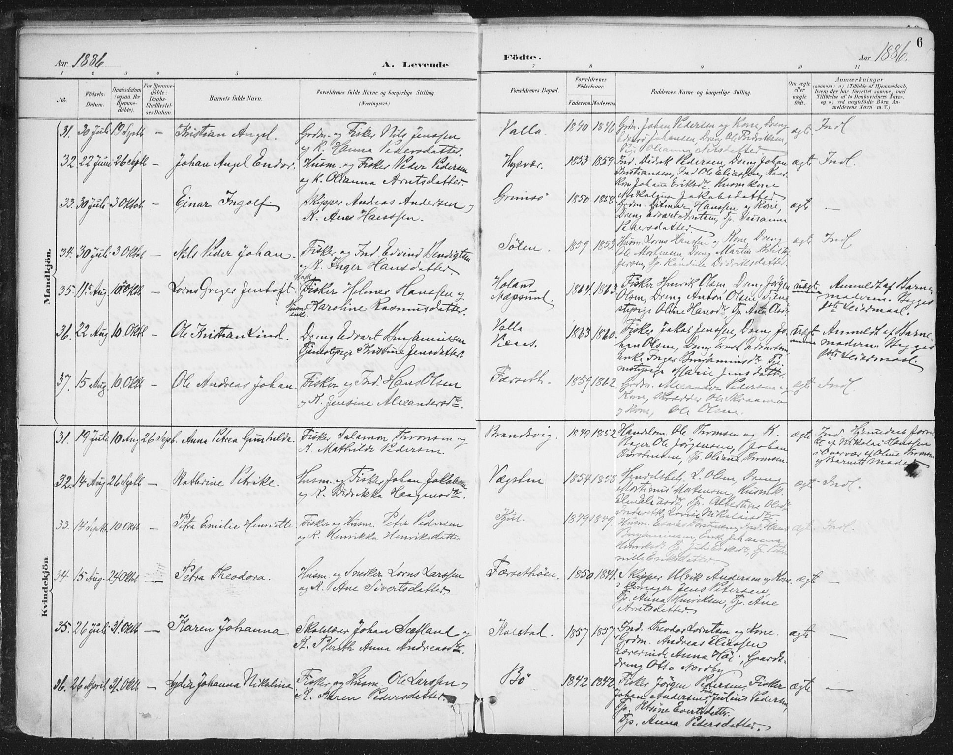 Ministerialprotokoller, klokkerbøker og fødselsregistre - Nordland, AV/SAT-A-1459/816/L0244: Parish register (official) no. 816A10, 1886-1903, p. 6