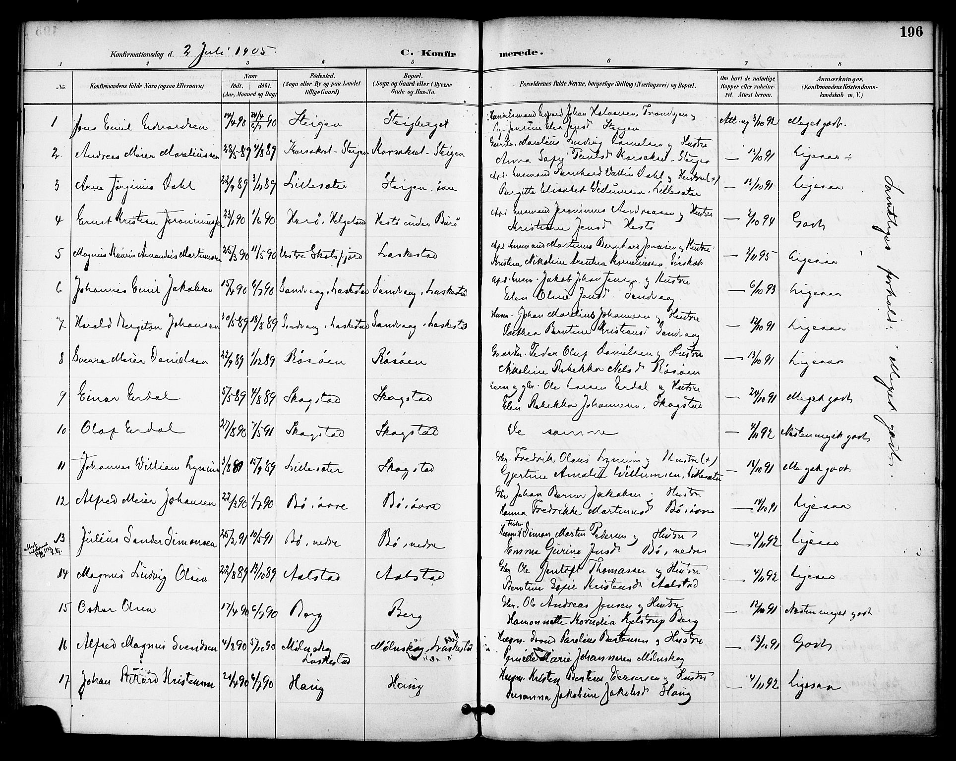 Ministerialprotokoller, klokkerbøker og fødselsregistre - Nordland, AV/SAT-A-1459/855/L0803: Parish register (official) no. 855A11, 1887-1905, p. 196