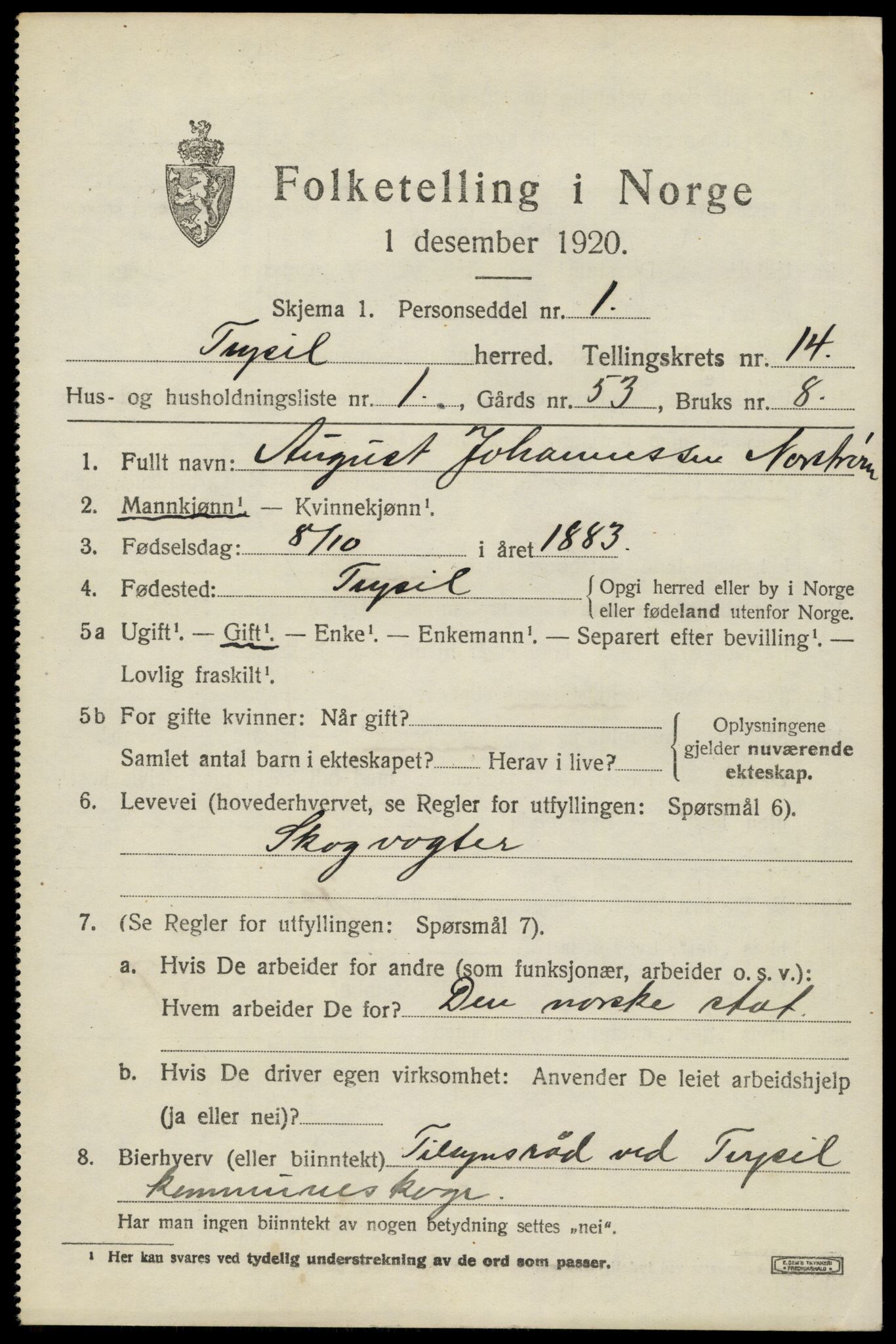 SAH, 1920 census for Trysil, 1920, p. 7865