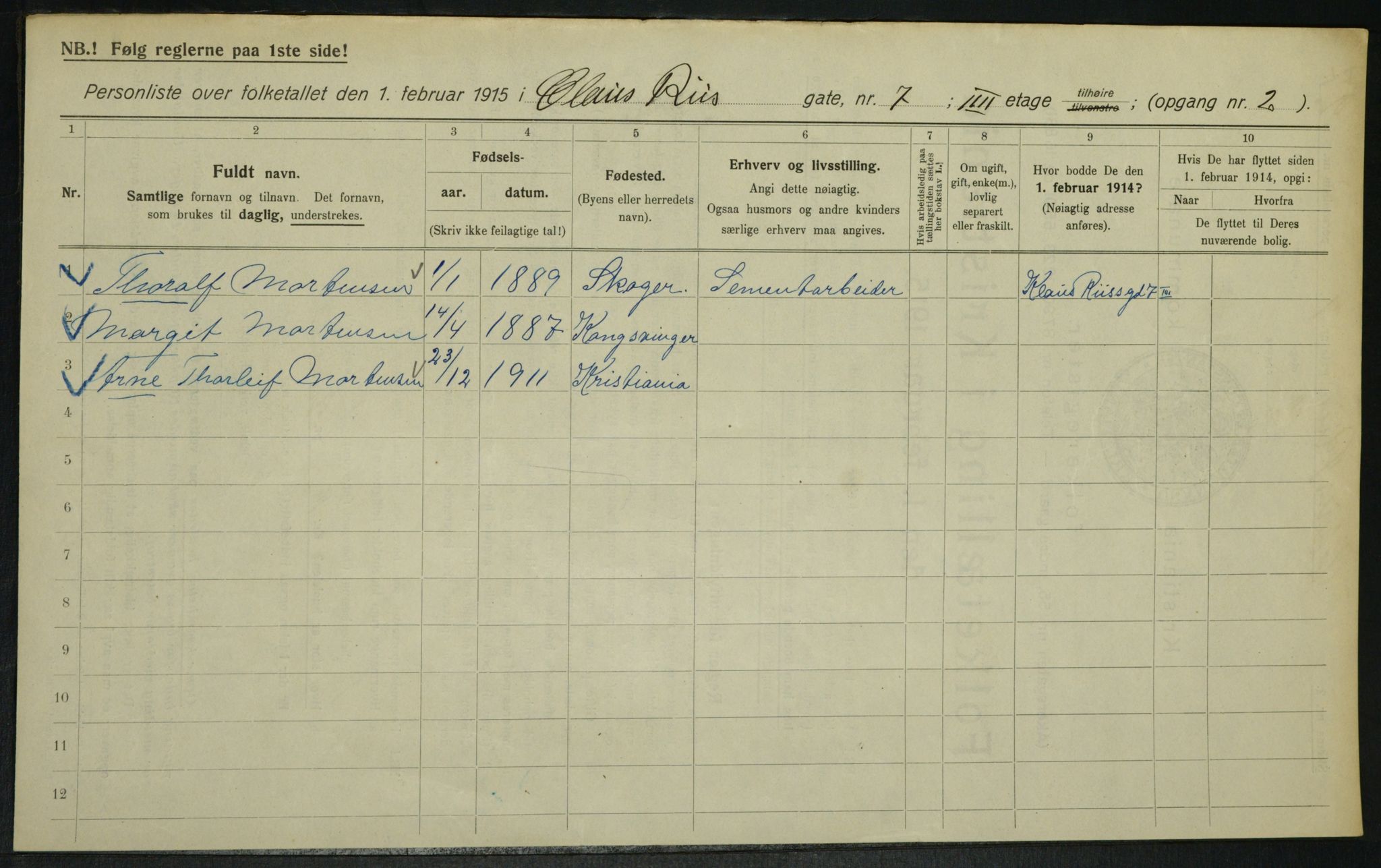 OBA, Municipal Census 1915 for Kristiania, 1915, p. 12789