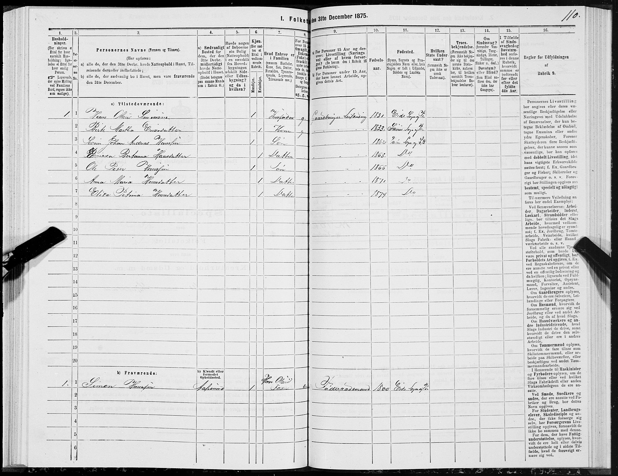 SAT, 1875 census for 1529P Skodje, 1875, p. 3110