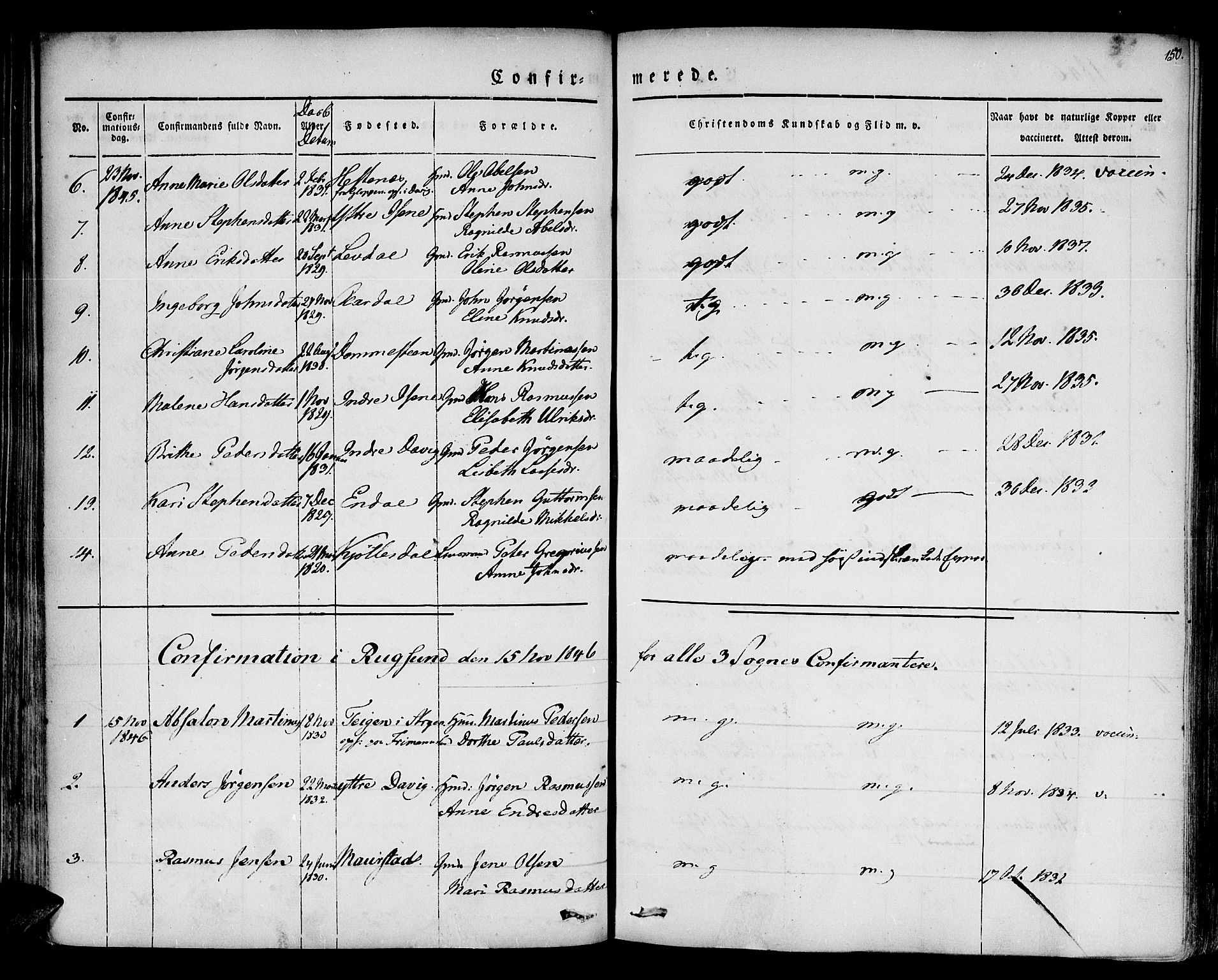 Davik sokneprestembete, AV/SAB-A-79701/H/Haa/Haaa/L0004: Parish register (official) no. A 4, 1830-1849, p. 150