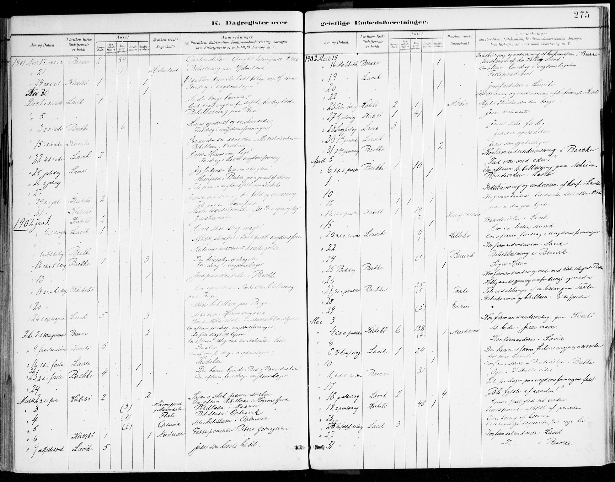 Lavik sokneprestembete, AV/SAB-A-80901: Parish register (official) no. B 1, 1882-1908, p. 275