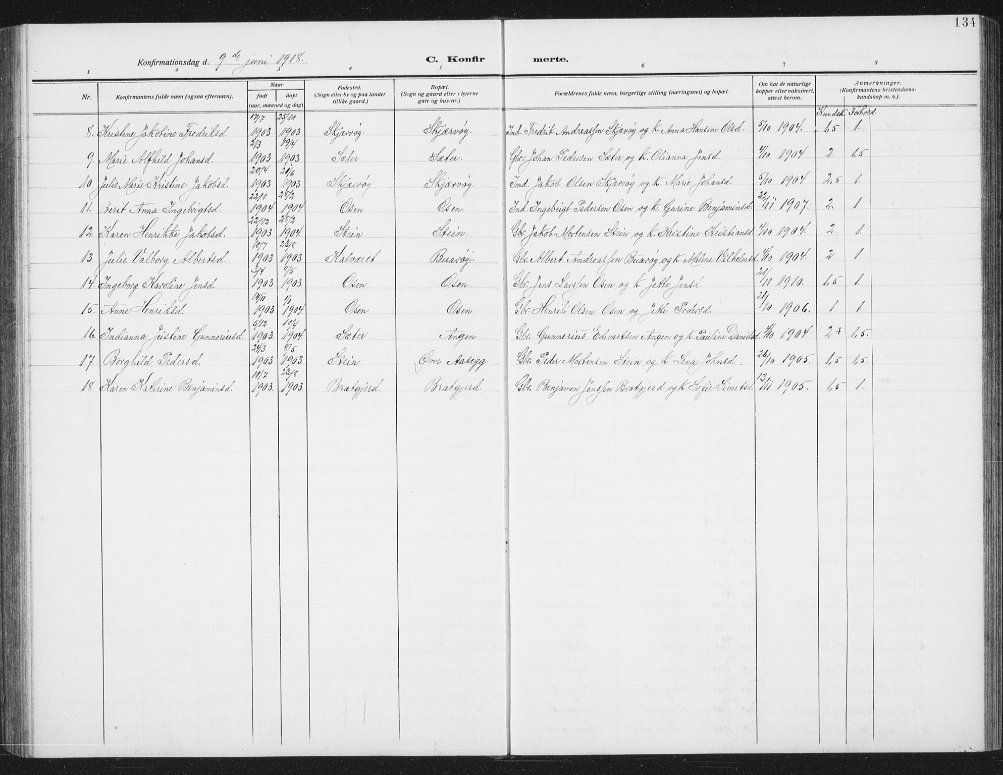 Ministerialprotokoller, klokkerbøker og fødselsregistre - Sør-Trøndelag, SAT/A-1456/658/L0727: Parish register (copy) no. 658C03, 1909-1935, p. 134