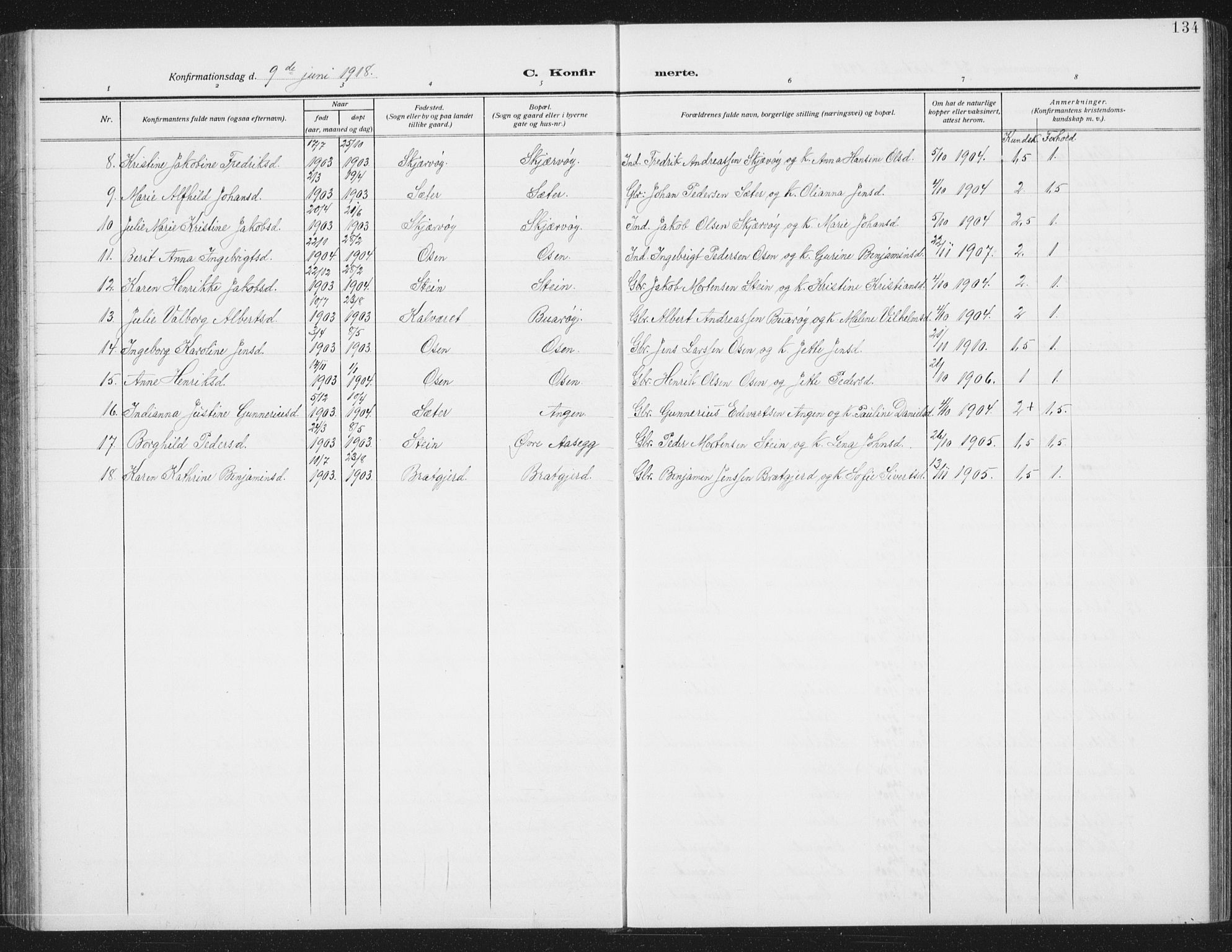 Ministerialprotokoller, klokkerbøker og fødselsregistre - Sør-Trøndelag, AV/SAT-A-1456/658/L0727: Parish register (copy) no. 658C03, 1909-1935, p. 134