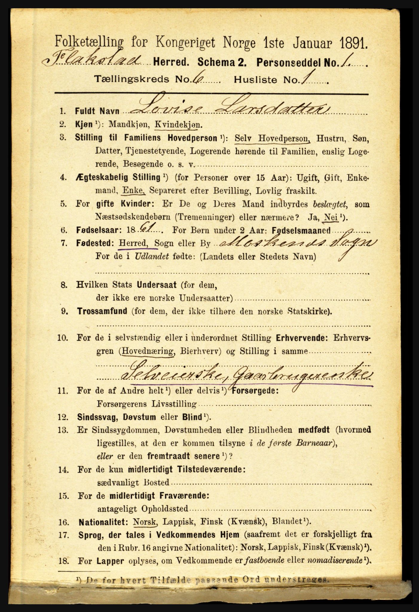 RA, 1891 census for 1859 Flakstad, 1891, p. 2947