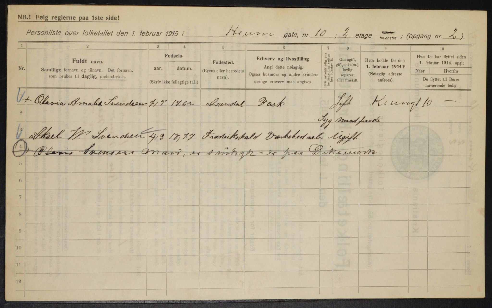 OBA, Municipal Census 1915 for Kristiania, 1915, p. 54415