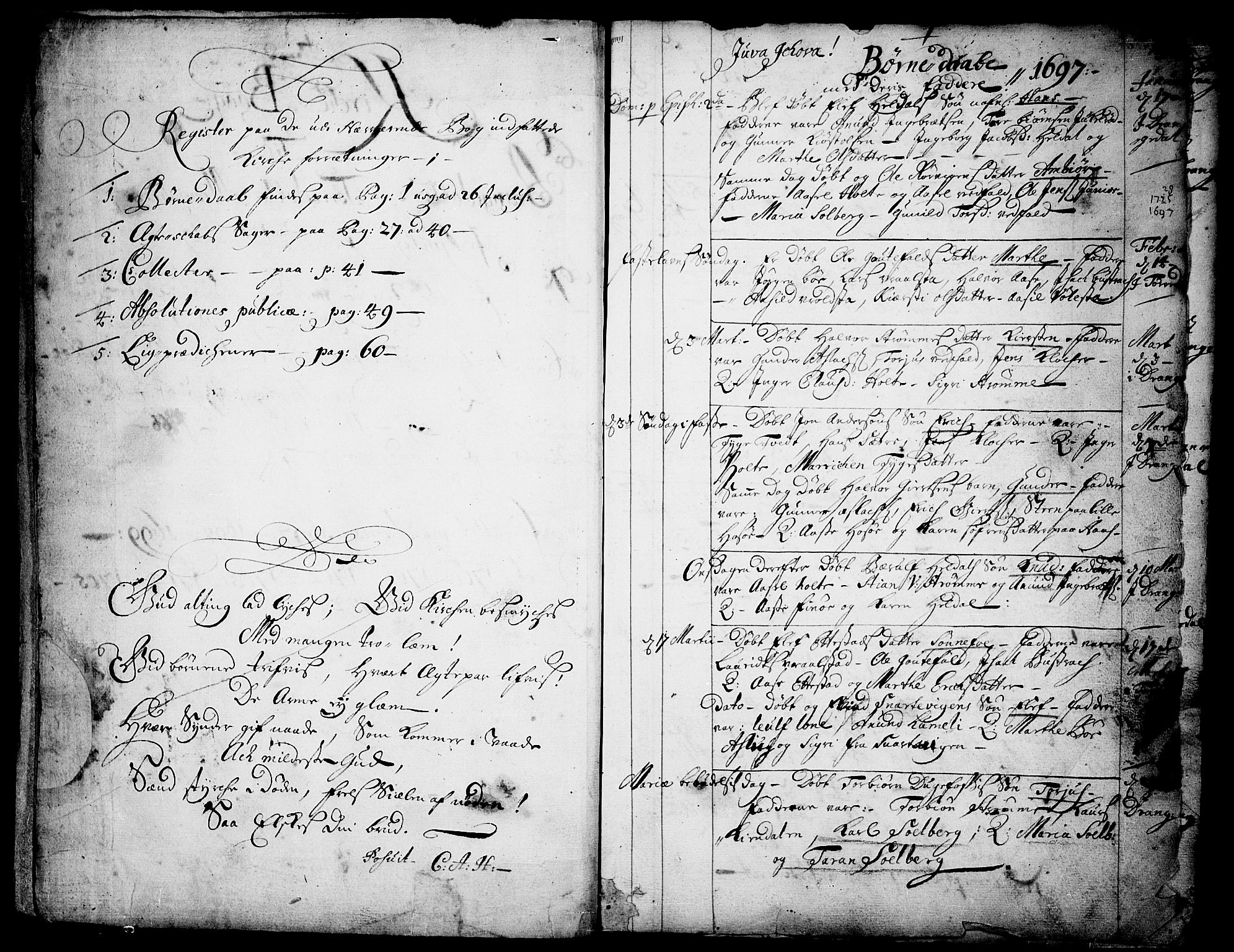 Drangedal kirkebøker, SAKO/A-258/F/Fa/L0001: Parish register (official) no. 1, 1697-1767, p. 1