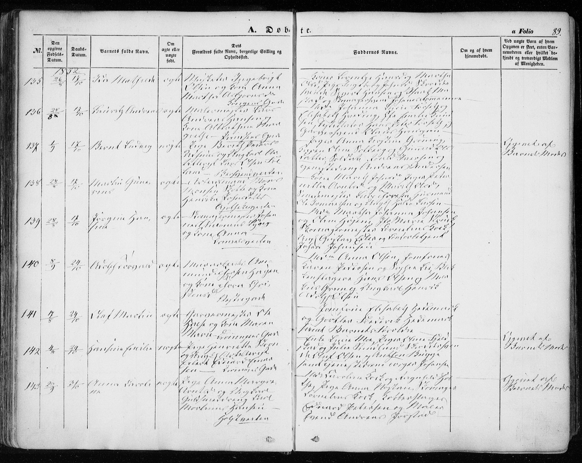 Ministerialprotokoller, klokkerbøker og fødselsregistre - Sør-Trøndelag, AV/SAT-A-1456/601/L0051: Parish register (official) no. 601A19, 1848-1857, p. 89